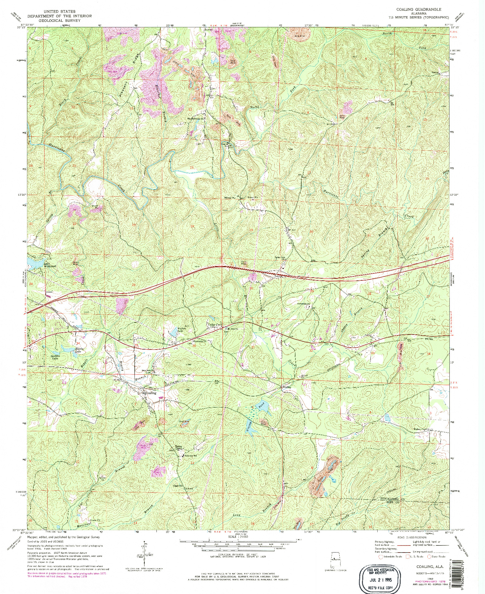 USGS 1:24000-SCALE QUADRANGLE FOR COALING, AL 1969