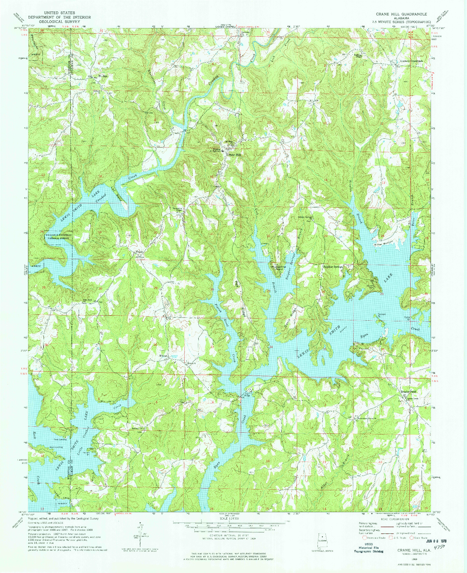 USGS 1:24000-SCALE QUADRANGLE FOR CRANE HILL, AL 1969