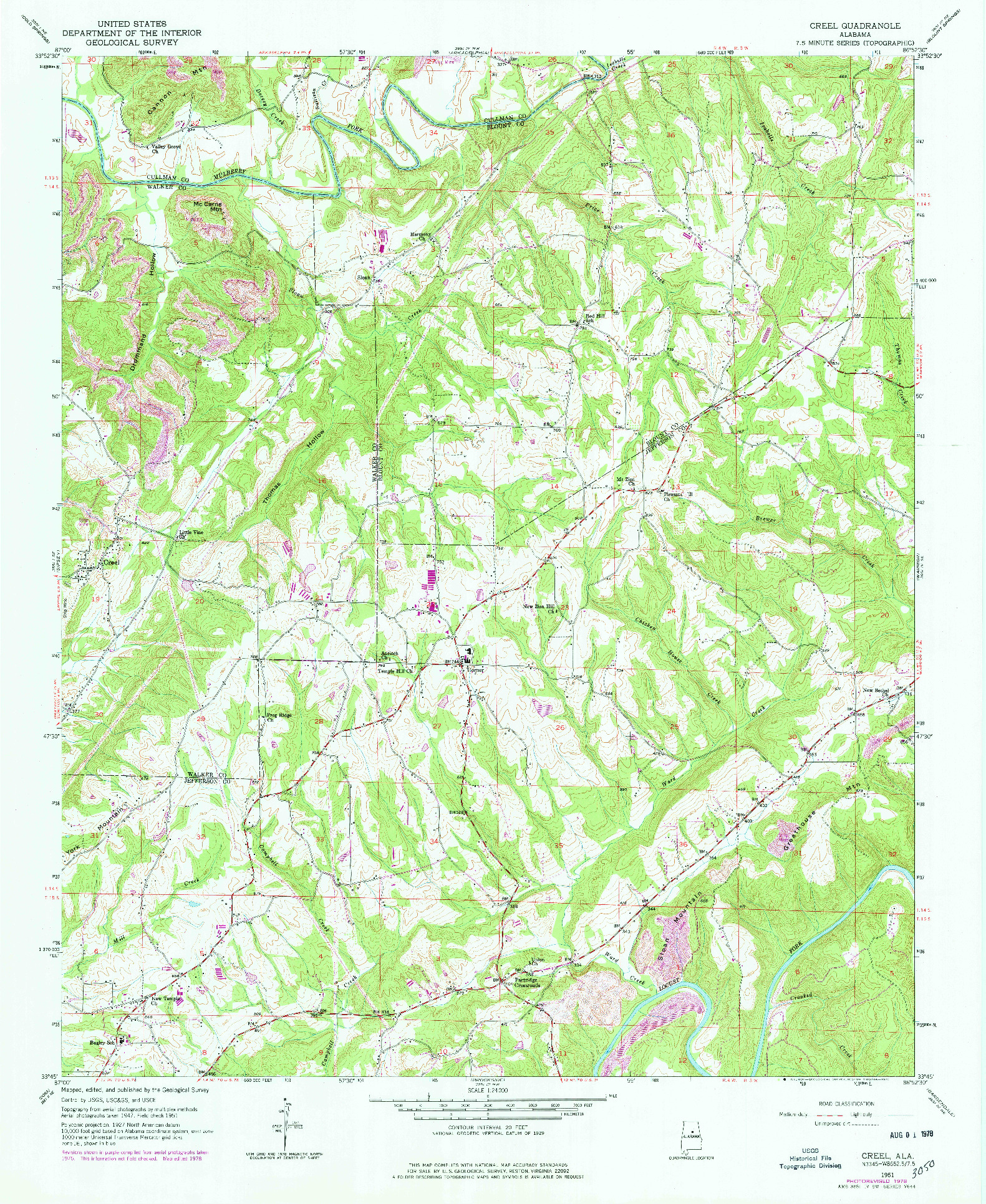 USGS 1:24000-SCALE QUADRANGLE FOR CREEL, AL 1951