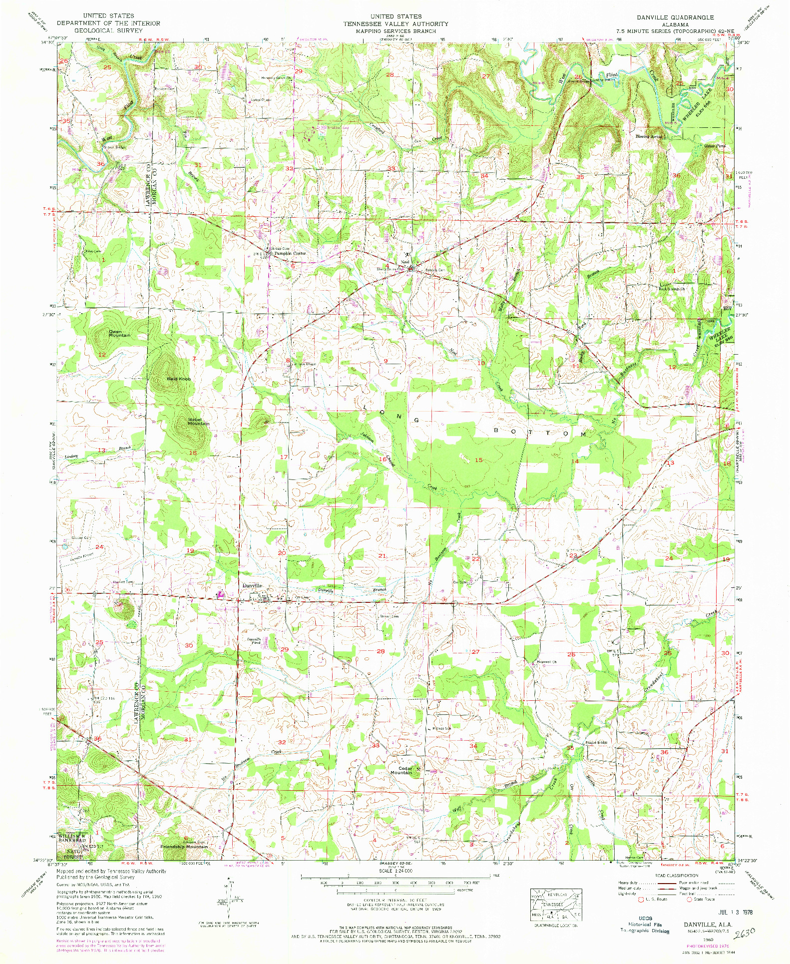 USGS 1:24000-SCALE QUADRANGLE FOR DANVILLE, AL 1960