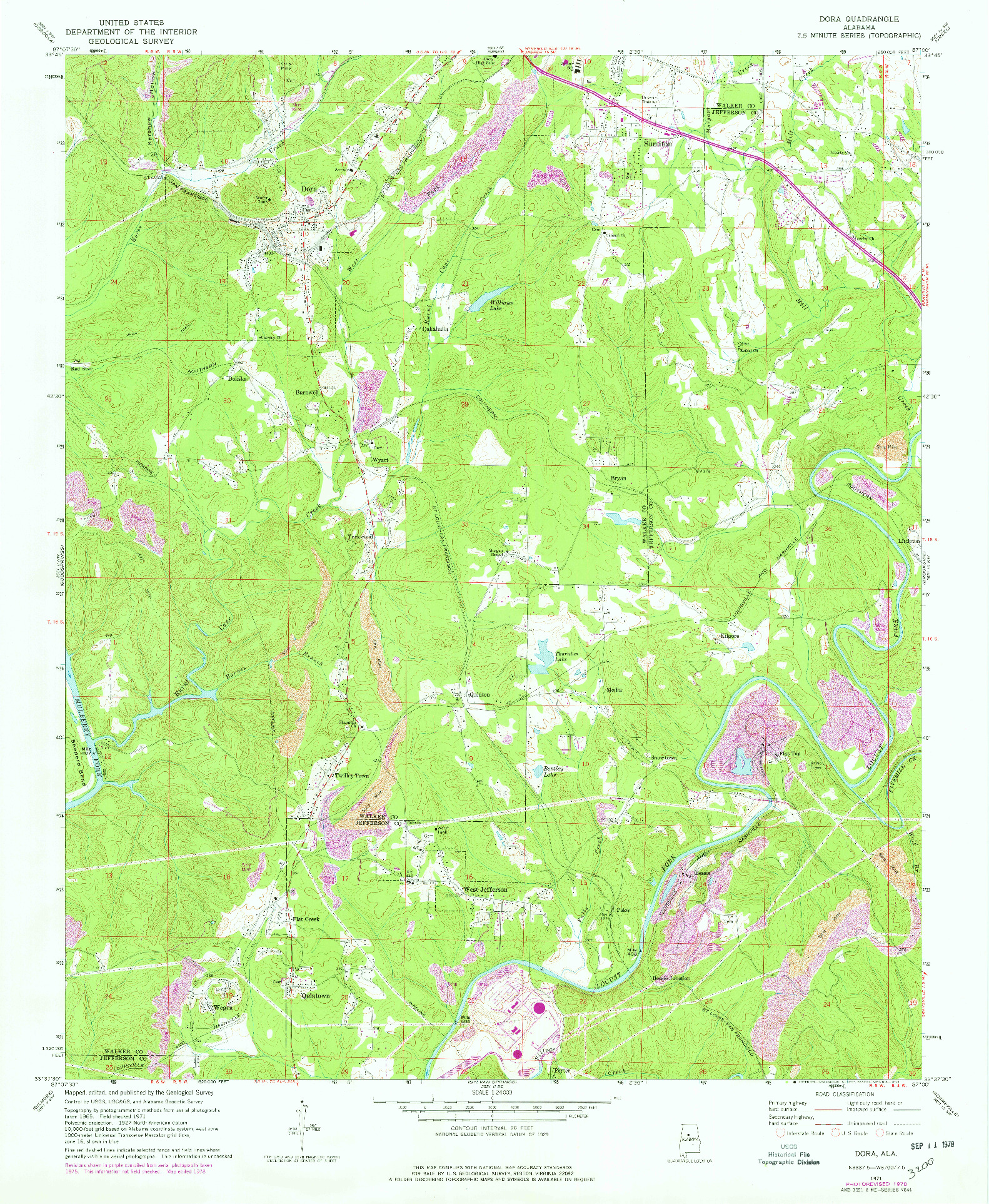 USGS 1:24000-SCALE QUADRANGLE FOR DORA, AL 1971