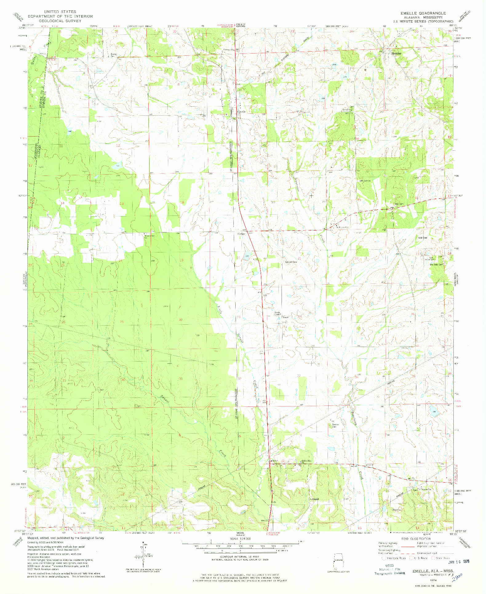 USGS 1:24000-SCALE QUADRANGLE FOR EMELLE, AL 1974