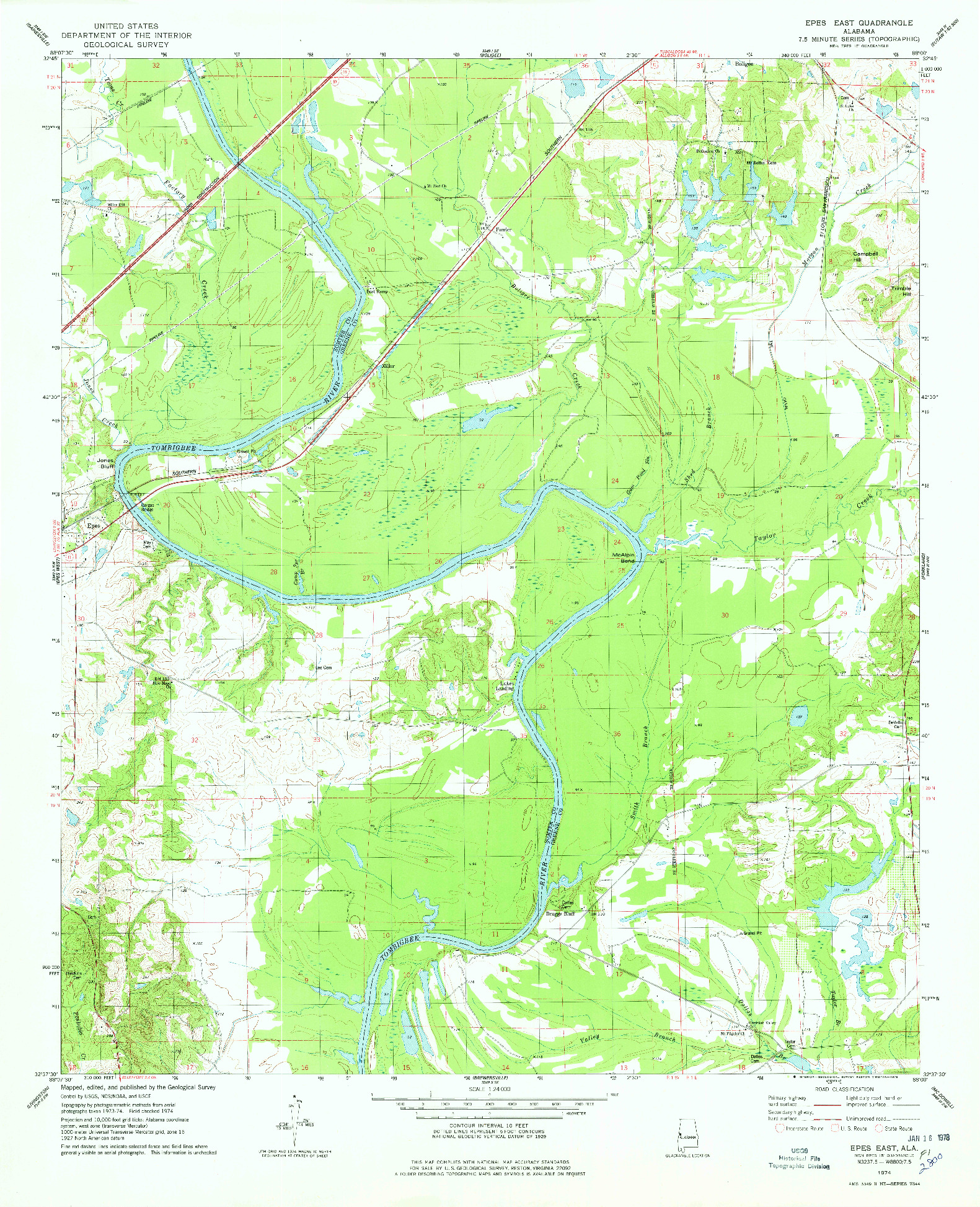 USGS 1:24000-SCALE QUADRANGLE FOR EPES EAST, AL 1974