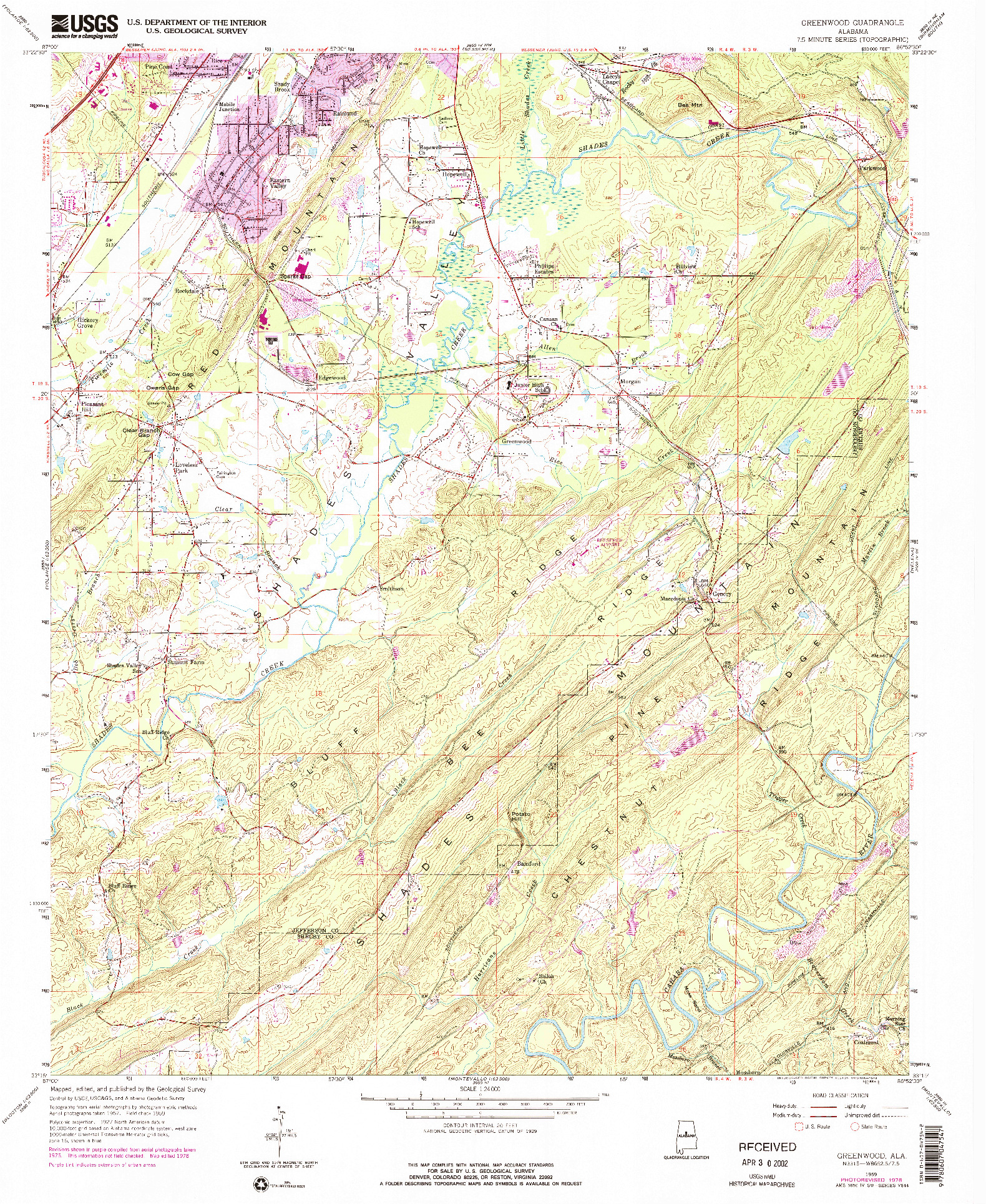 USGS 1:24000-SCALE QUADRANGLE FOR GREENWOOD, AL 1959