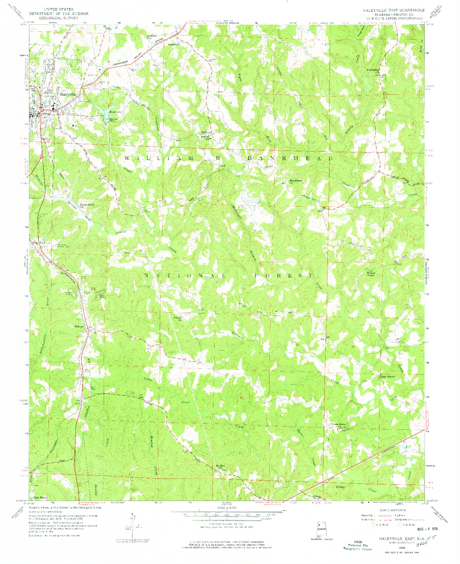 USGS 1:24000-SCALE QUADRANGLE FOR HALEYVILLE EAST, AL 1958
