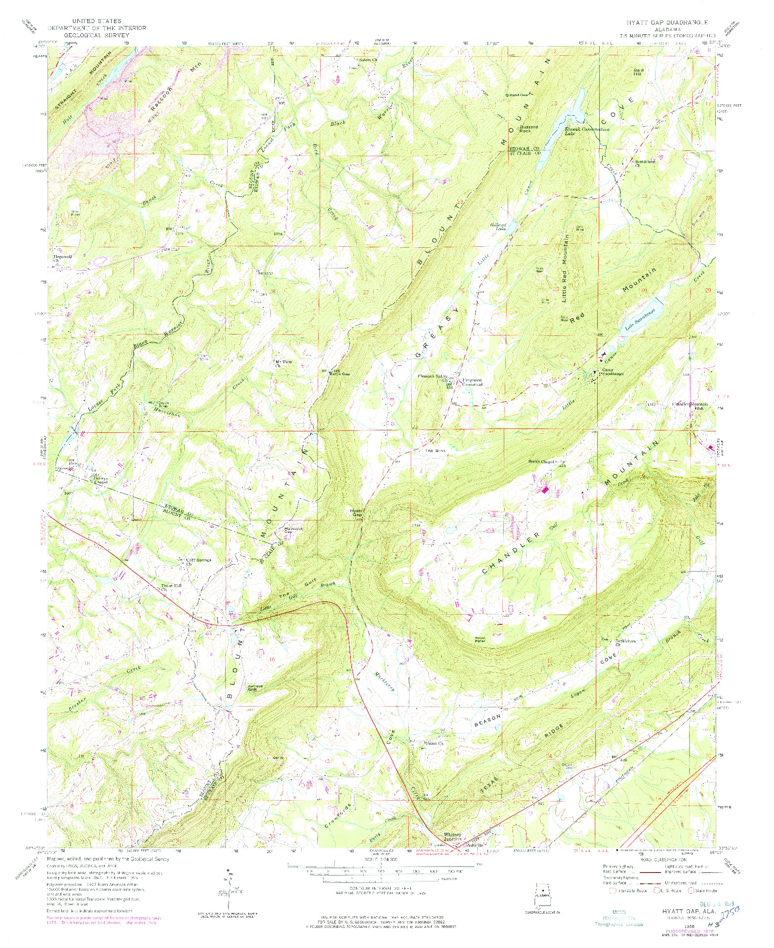 USGS 1:24000-SCALE QUADRANGLE FOR HYATT GAP, AL 1958