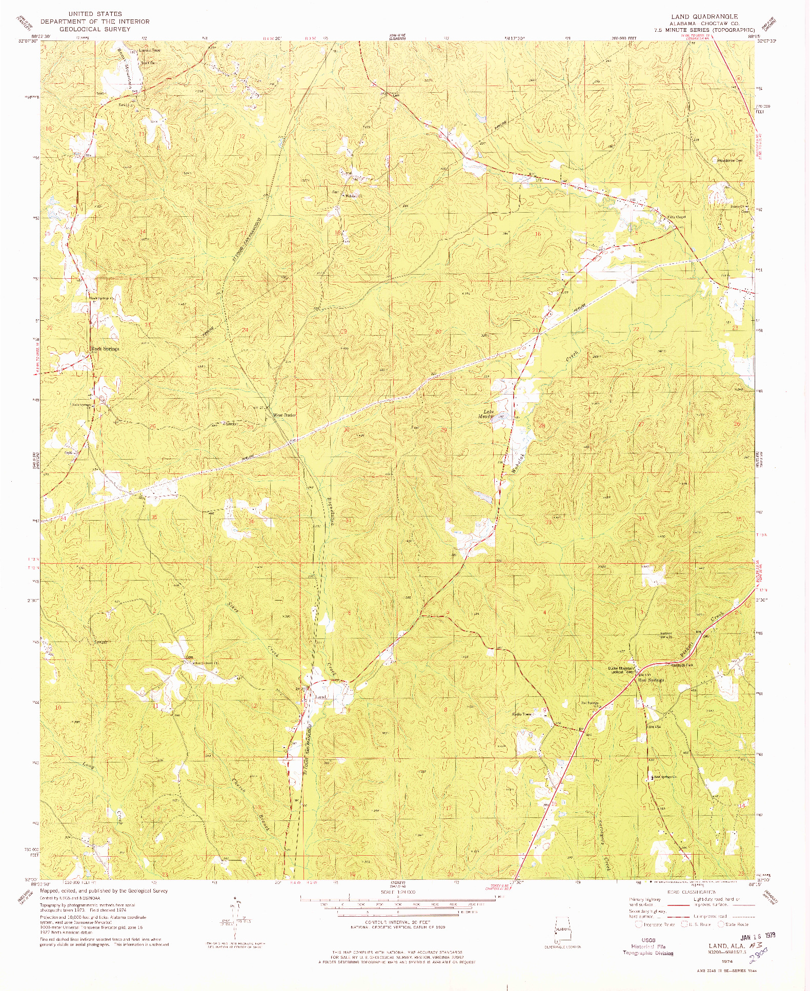 USGS 1:24000-SCALE QUADRANGLE FOR LAND, AL 1974