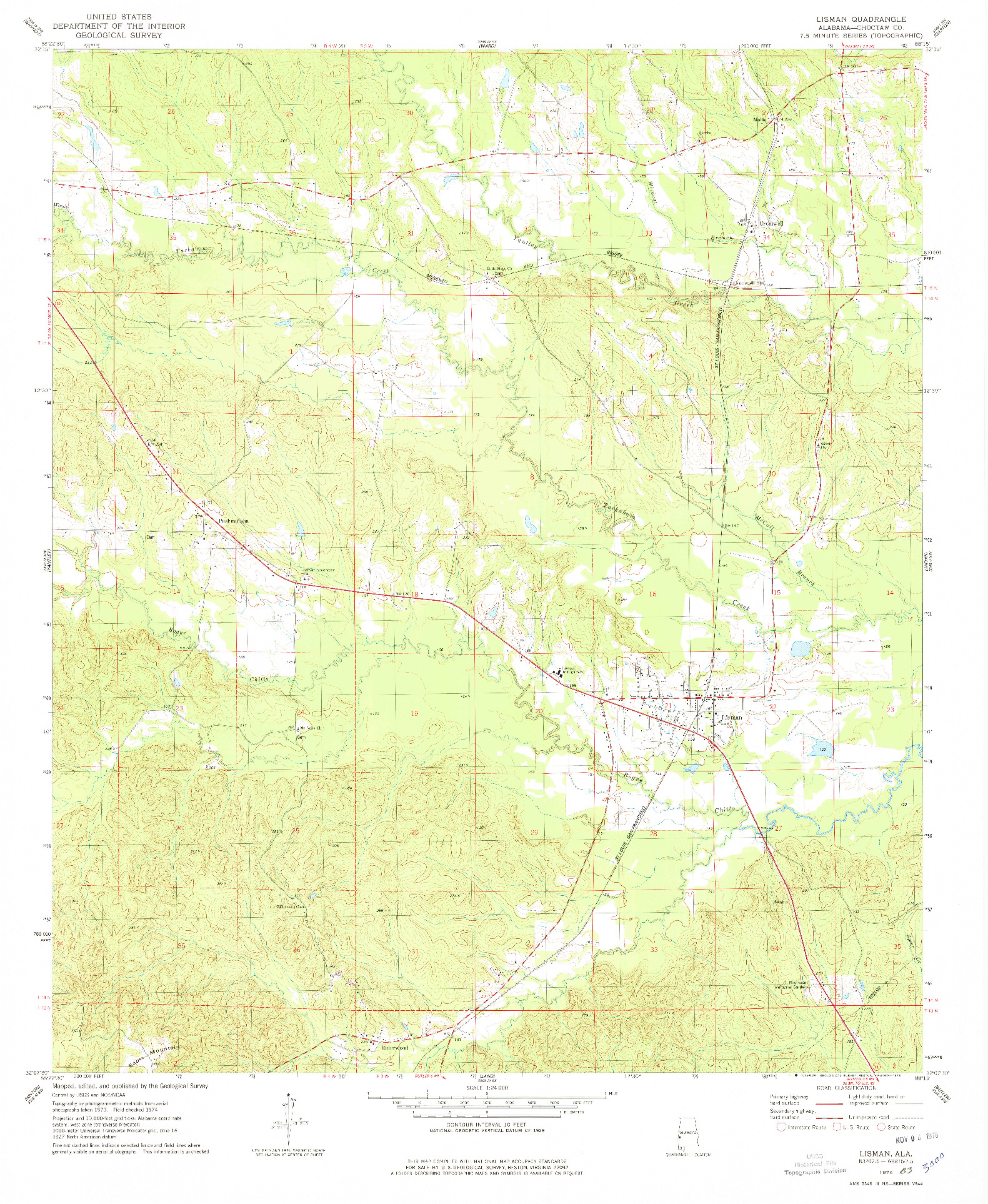 USGS 1:24000-SCALE QUADRANGLE FOR LISMAN, AL 1974