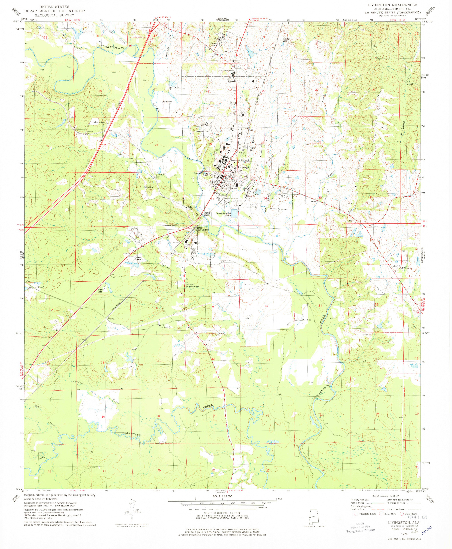 USGS 1:24000-SCALE QUADRANGLE FOR LIVINGSTON, AL 1974