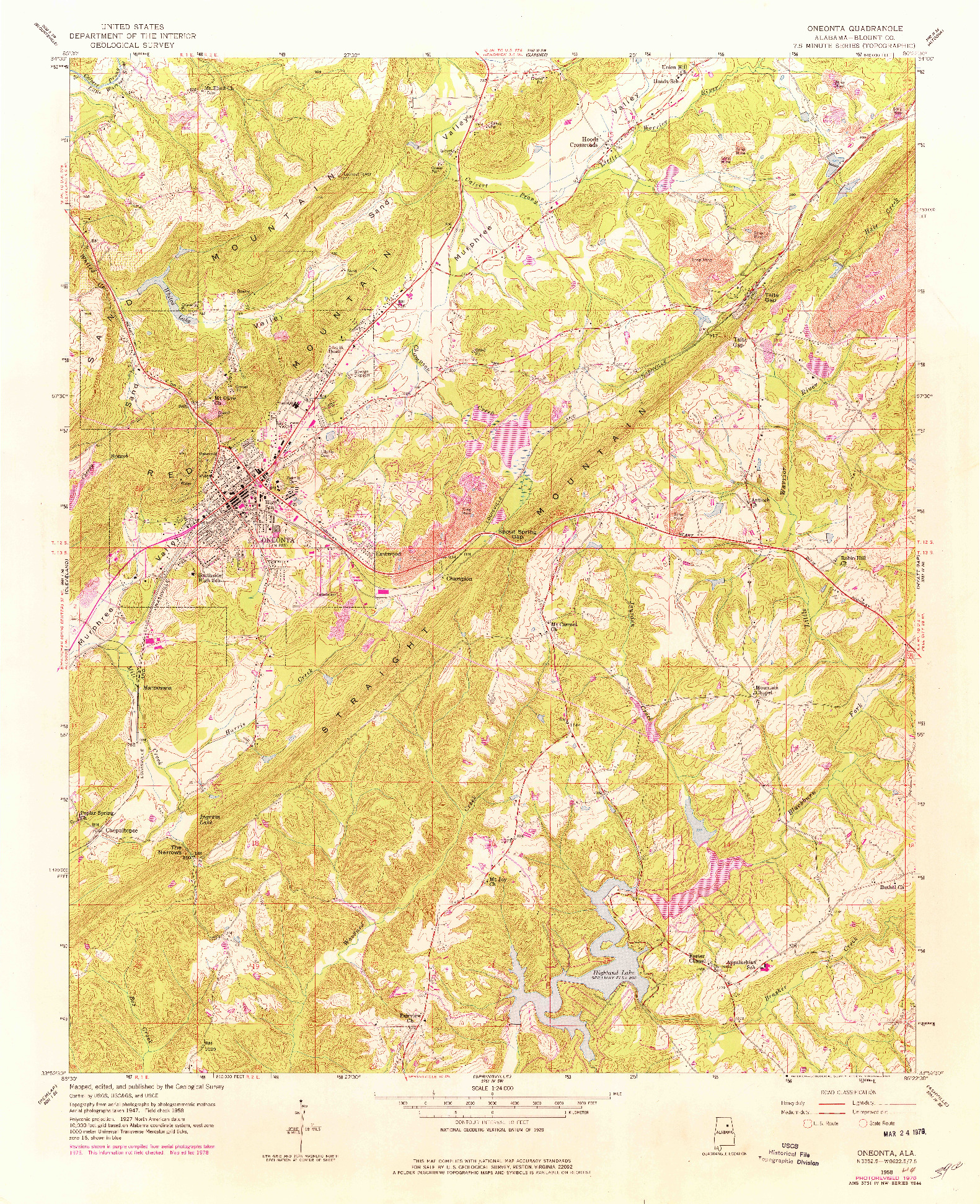USGS 1:24000-SCALE QUADRANGLE FOR ONEONTA, AL 1958