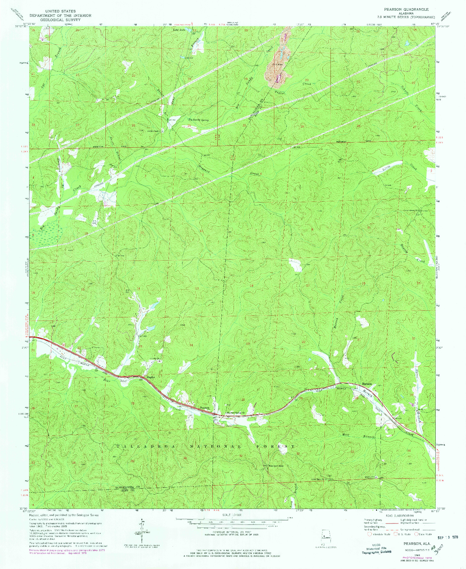 USGS 1:24000-SCALE QUADRANGLE FOR PEARSON, AL 1969