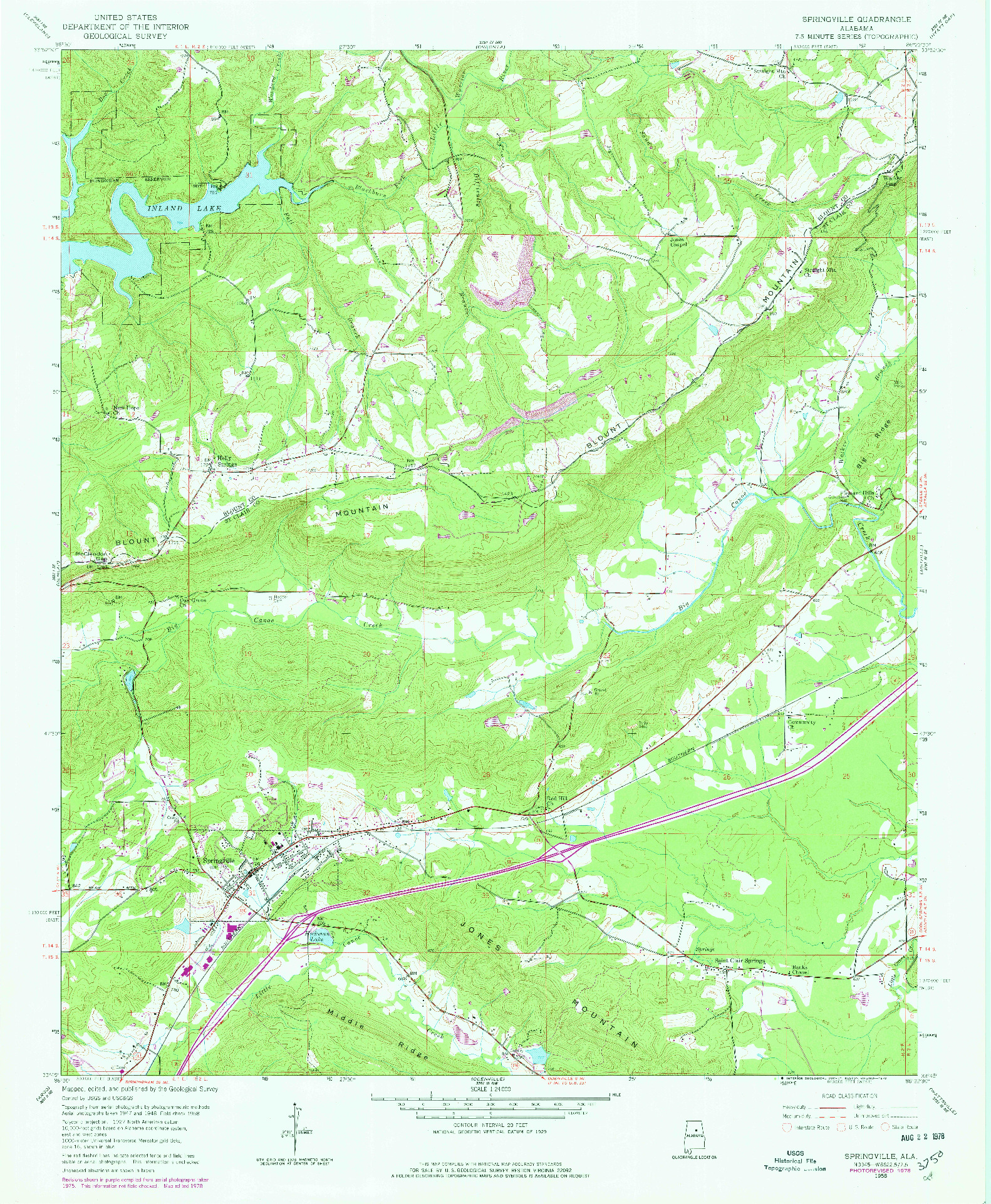 USGS 1:24000-SCALE QUADRANGLE FOR SPRINGVILLE, AL 1958