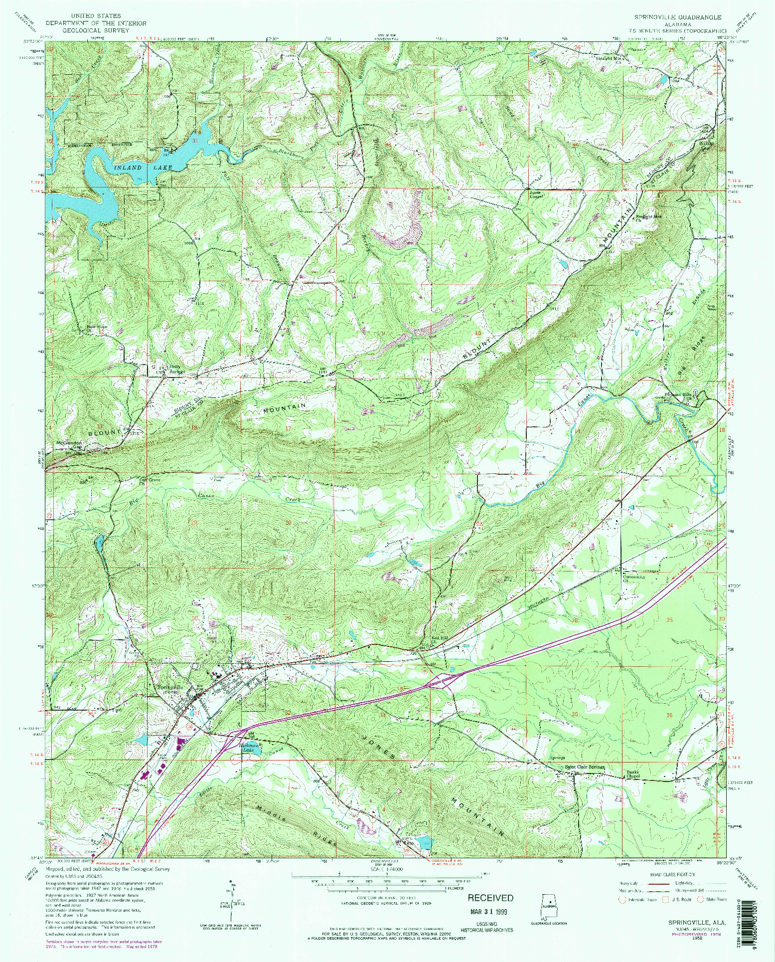 USGS 1:24000-SCALE QUADRANGLE FOR SPRINGVILLE, AL 1958