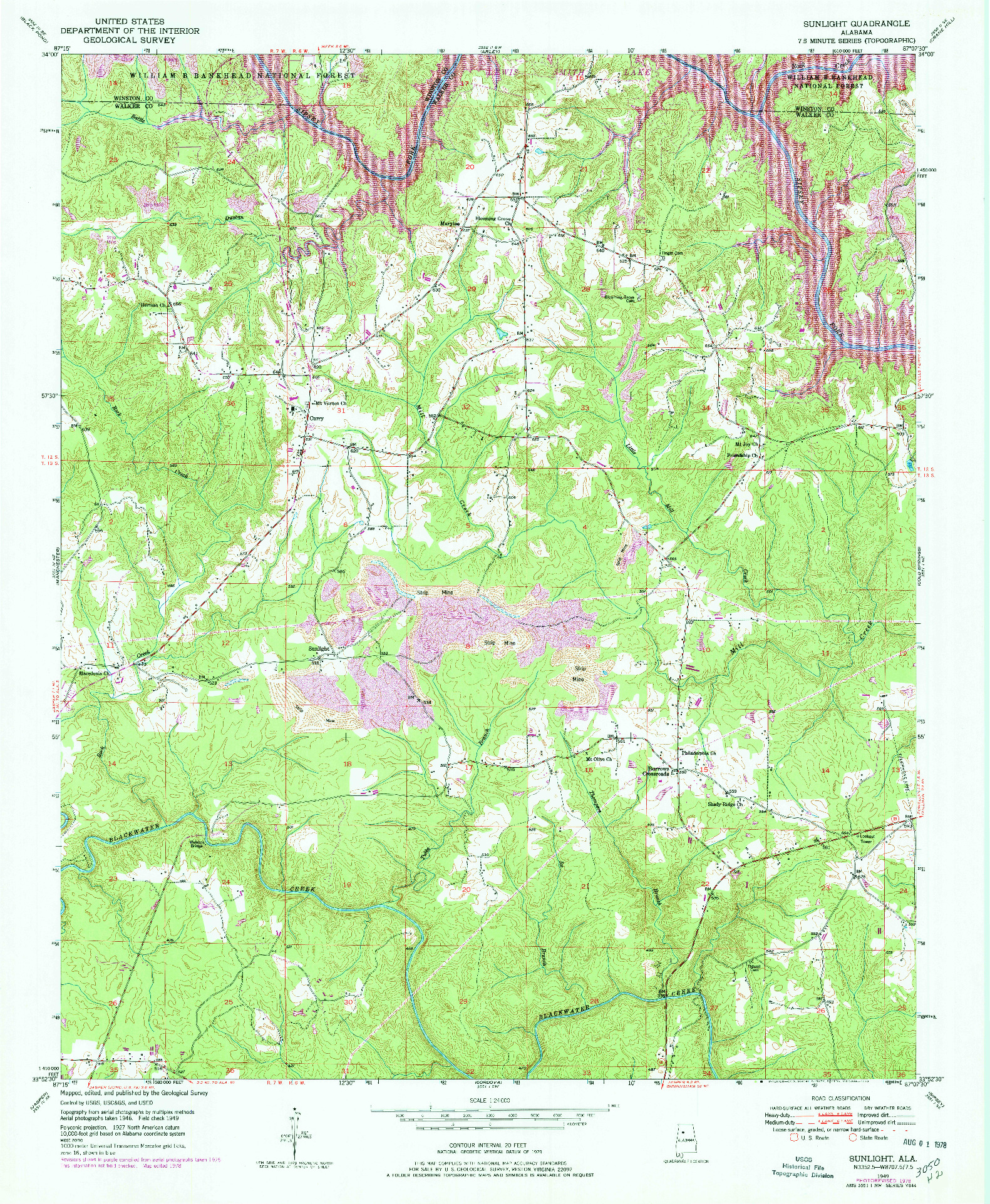 USGS 1:24000-SCALE QUADRANGLE FOR SUNLIGHT, AL 1949