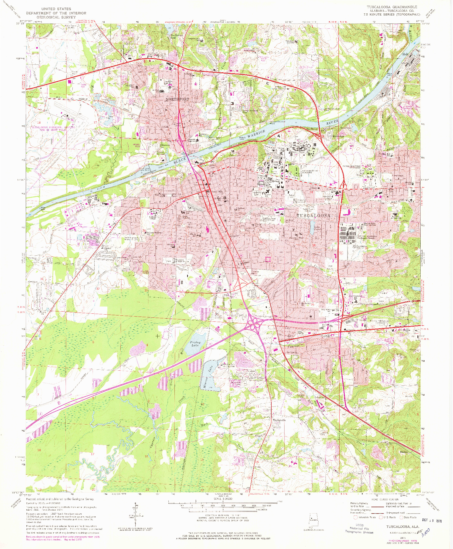 USGS 1:24000-SCALE QUADRANGLE FOR TUSCALOOSA, AL 1971