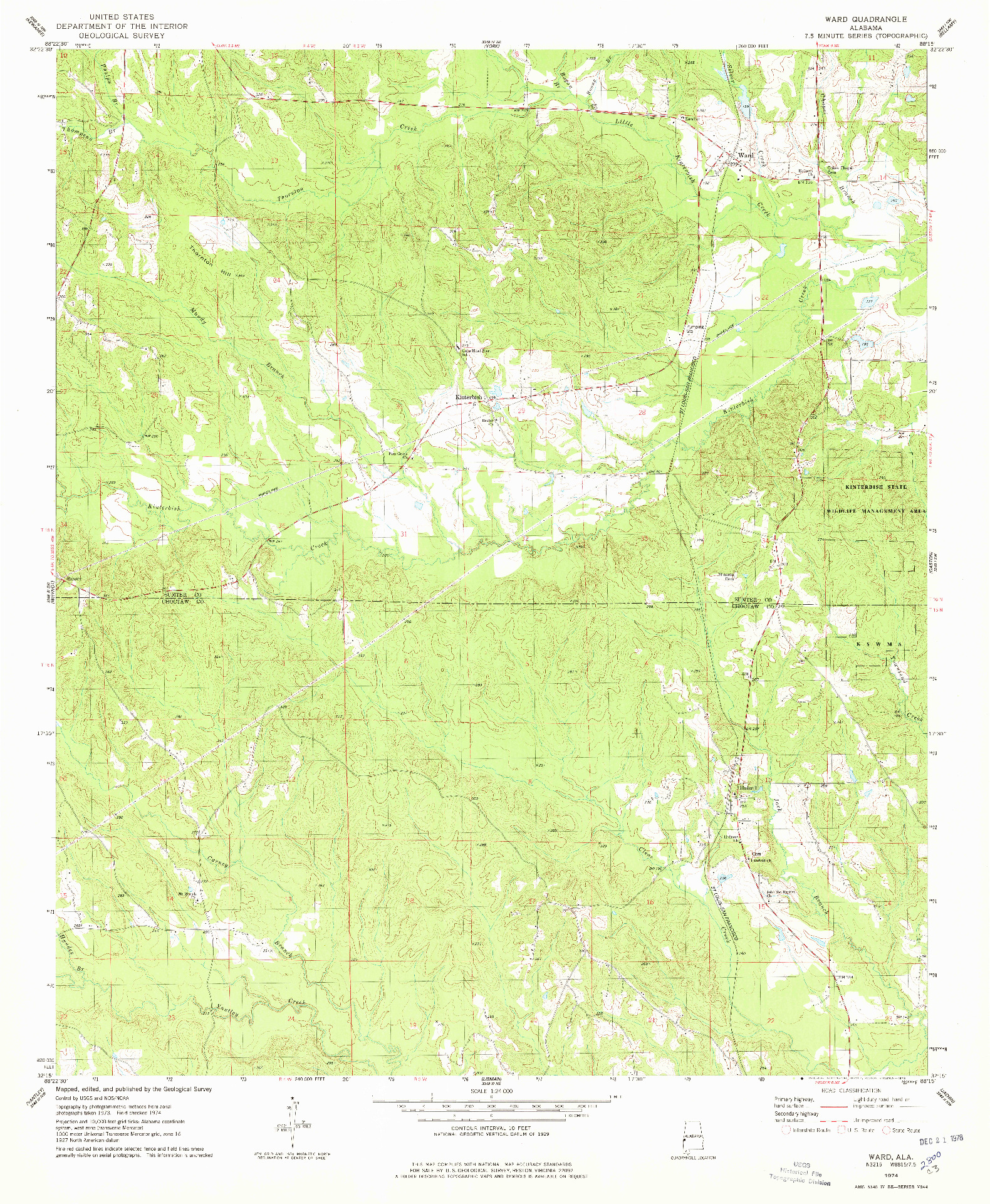 USGS 1:24000-SCALE QUADRANGLE FOR WARD, AL 1974