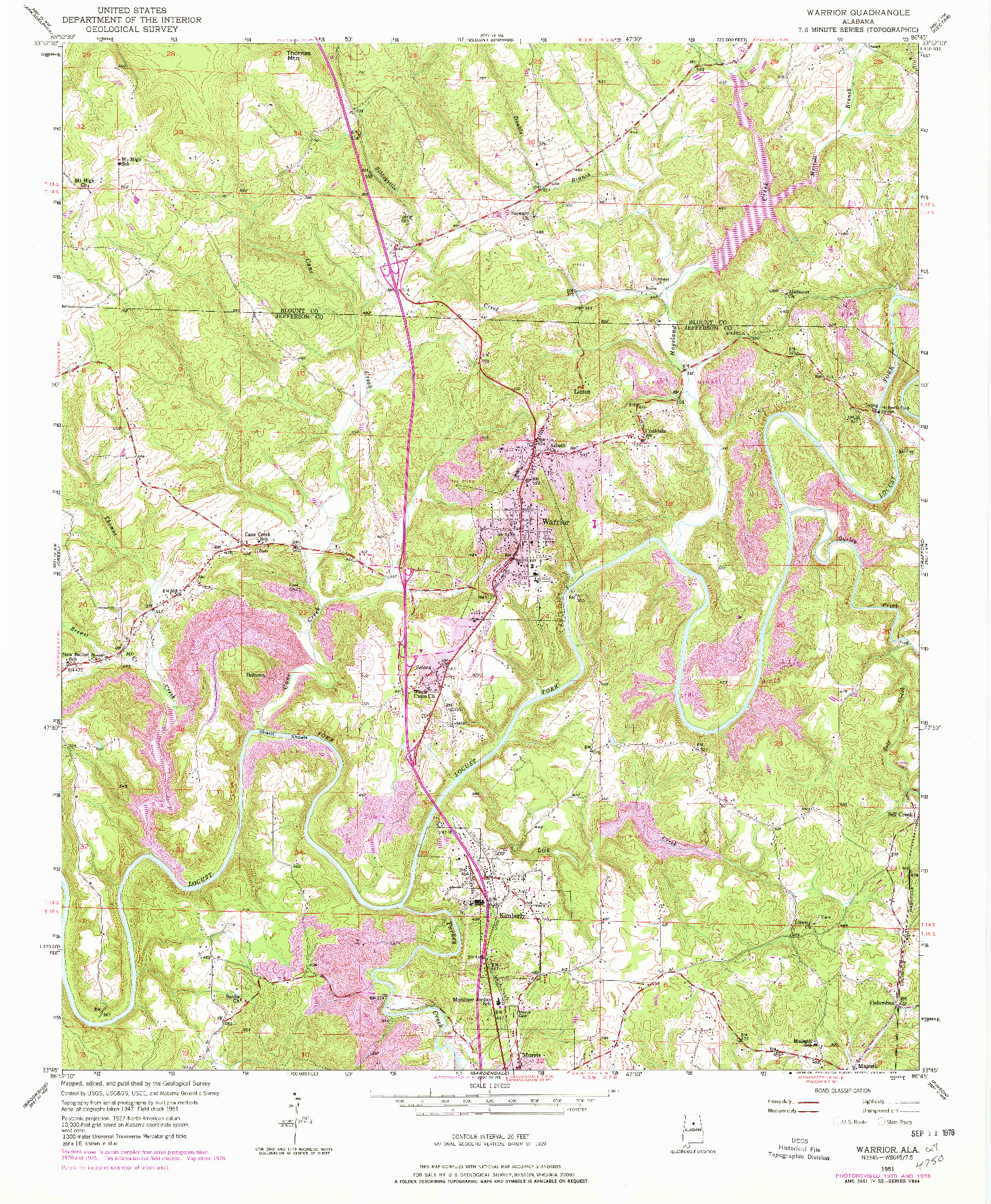 USGS 1:24000-SCALE QUADRANGLE FOR WARRIOR, AL 1951