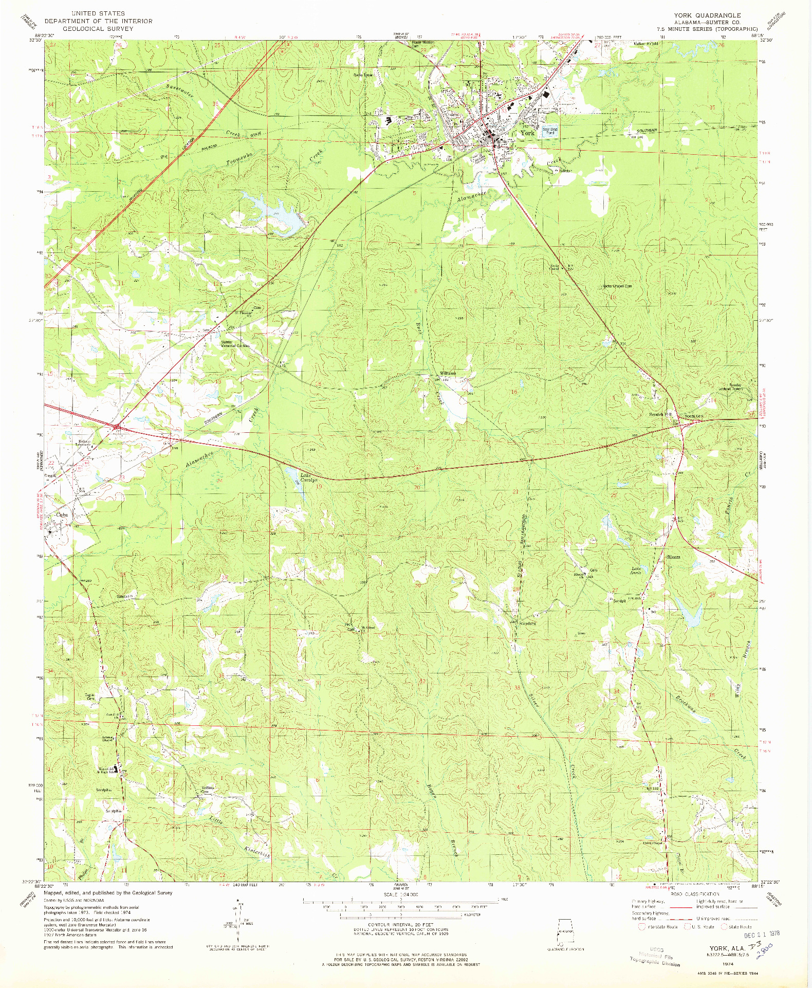 USGS 1:24000-SCALE QUADRANGLE FOR YORK, AL 1974