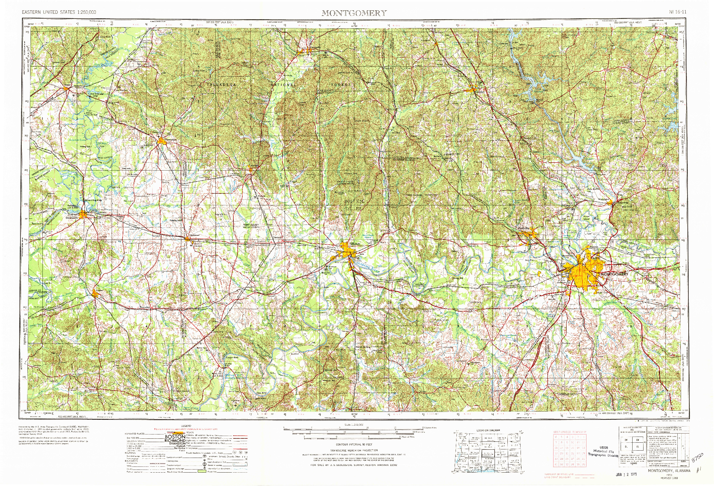 USGS 1:250000-SCALE QUADRANGLE FOR MONTGOMERY, AL 1953