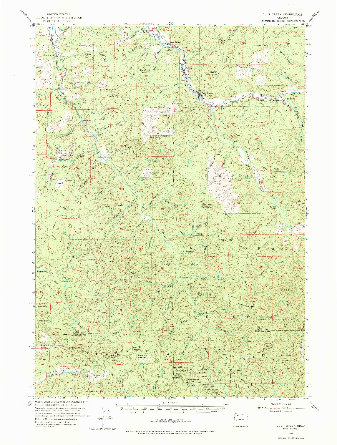 USGS 1:62500-SCALE QUADRANGLE FOR CULP CREEK, OR 1955