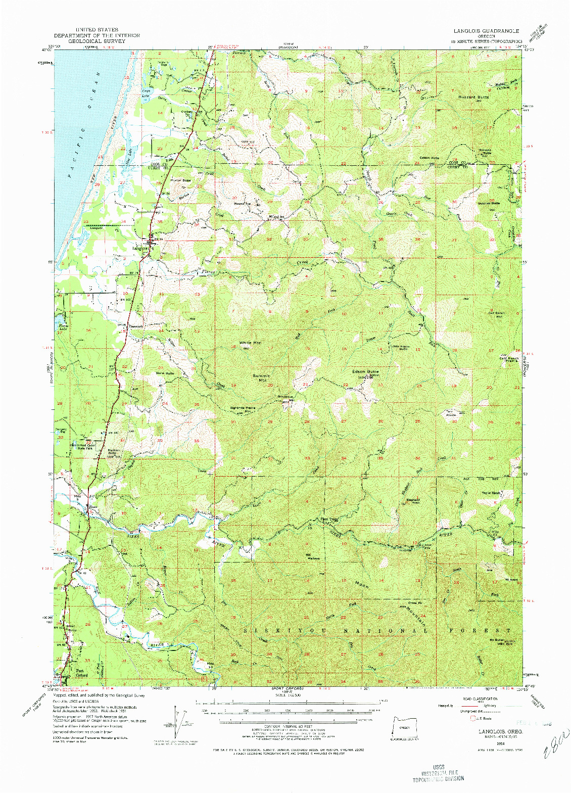USGS 1:62500-SCALE QUADRANGLE FOR LANGLOIS, OR 1954