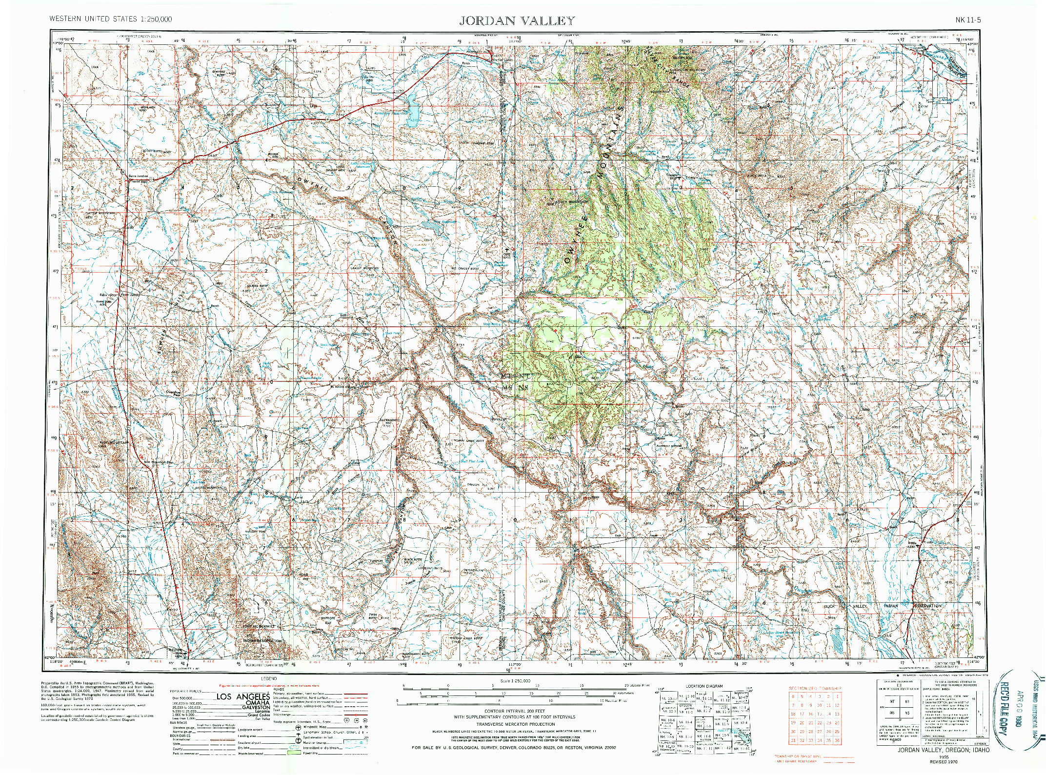 USGS 1:250000-SCALE QUADRANGLE FOR JORDAN VALLEY, OR 1955