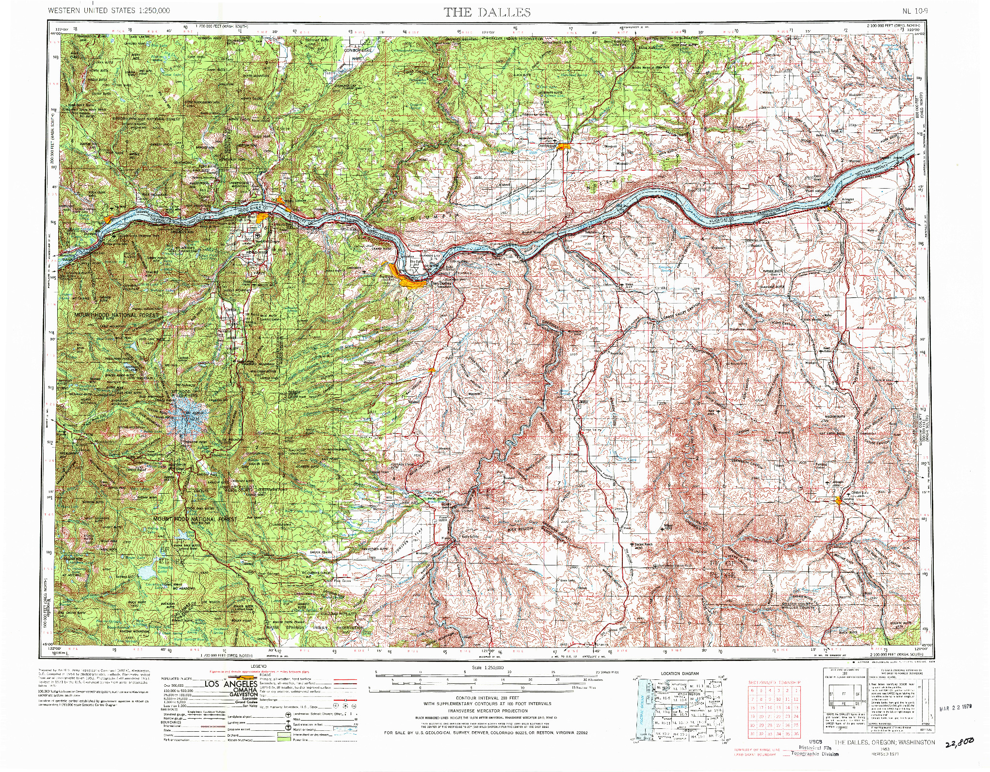 USGS 1:250000-SCALE QUADRANGLE FOR THE DALLES, OR 1953