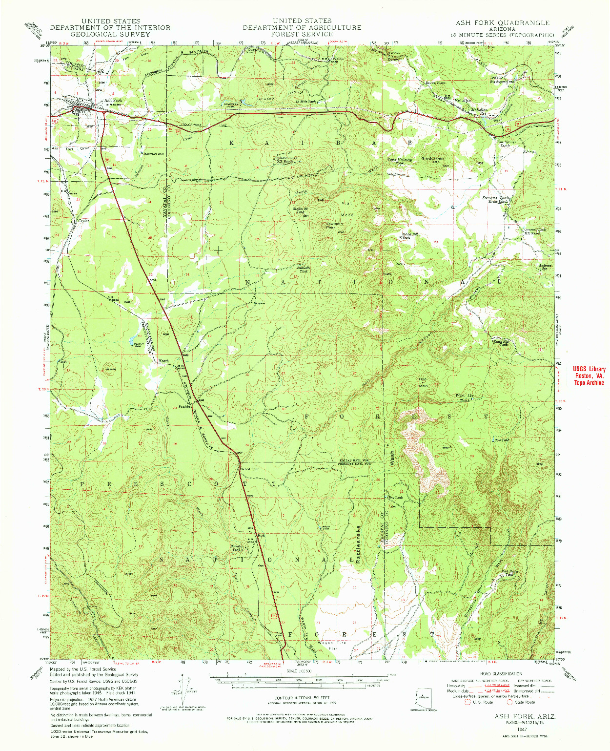 USGS 1:62500-SCALE QUADRANGLE FOR ASH FORK, AZ 1947