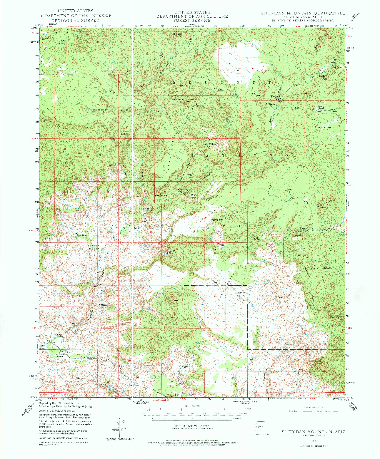 USGS 1:62500-SCALE QUADRANGLE FOR SHERIDAN MOUNTAIN, AZ 1947