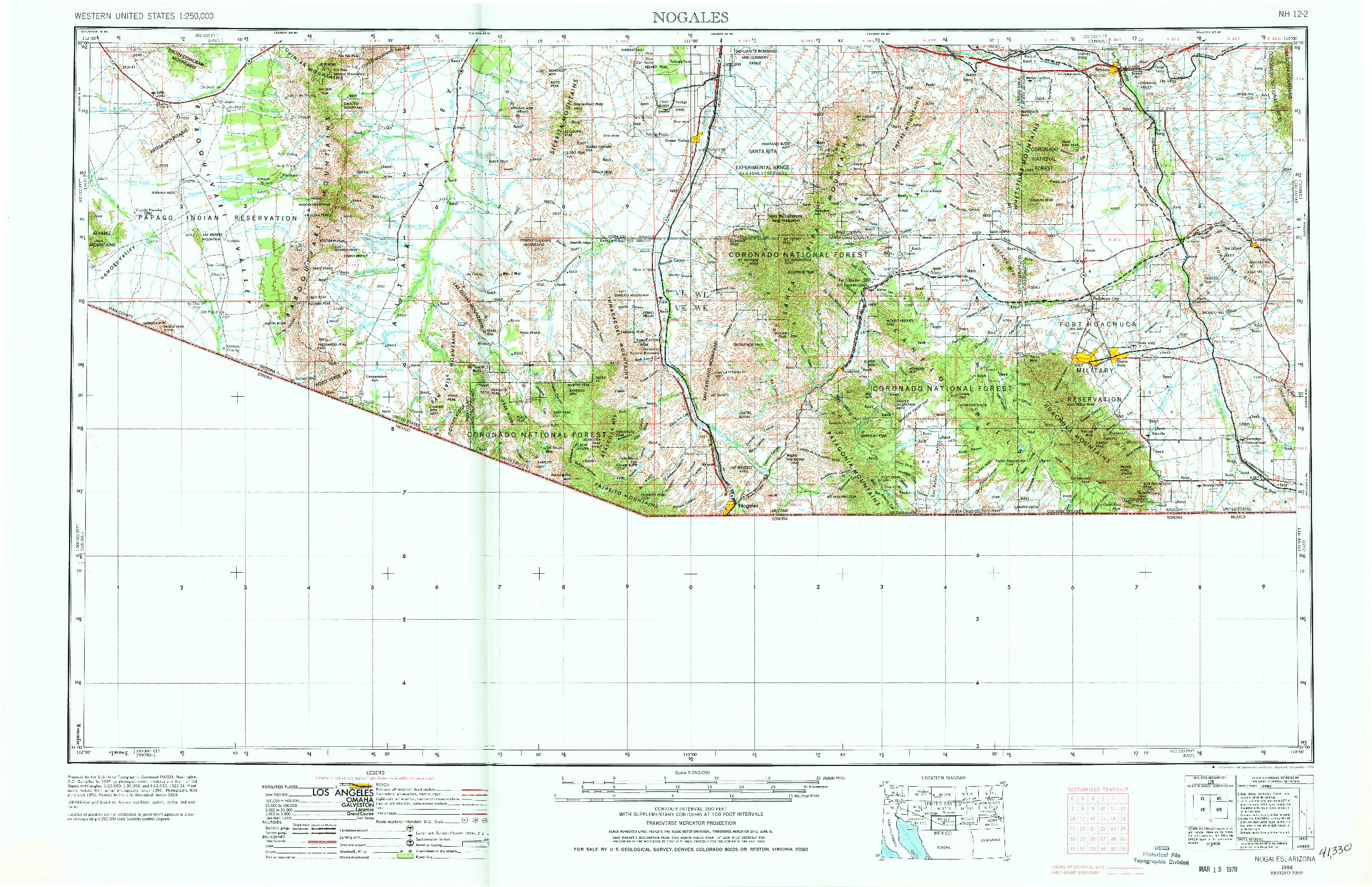 USGS 1:250000-SCALE QUADRANGLE FOR NOGALES, AZ 1956