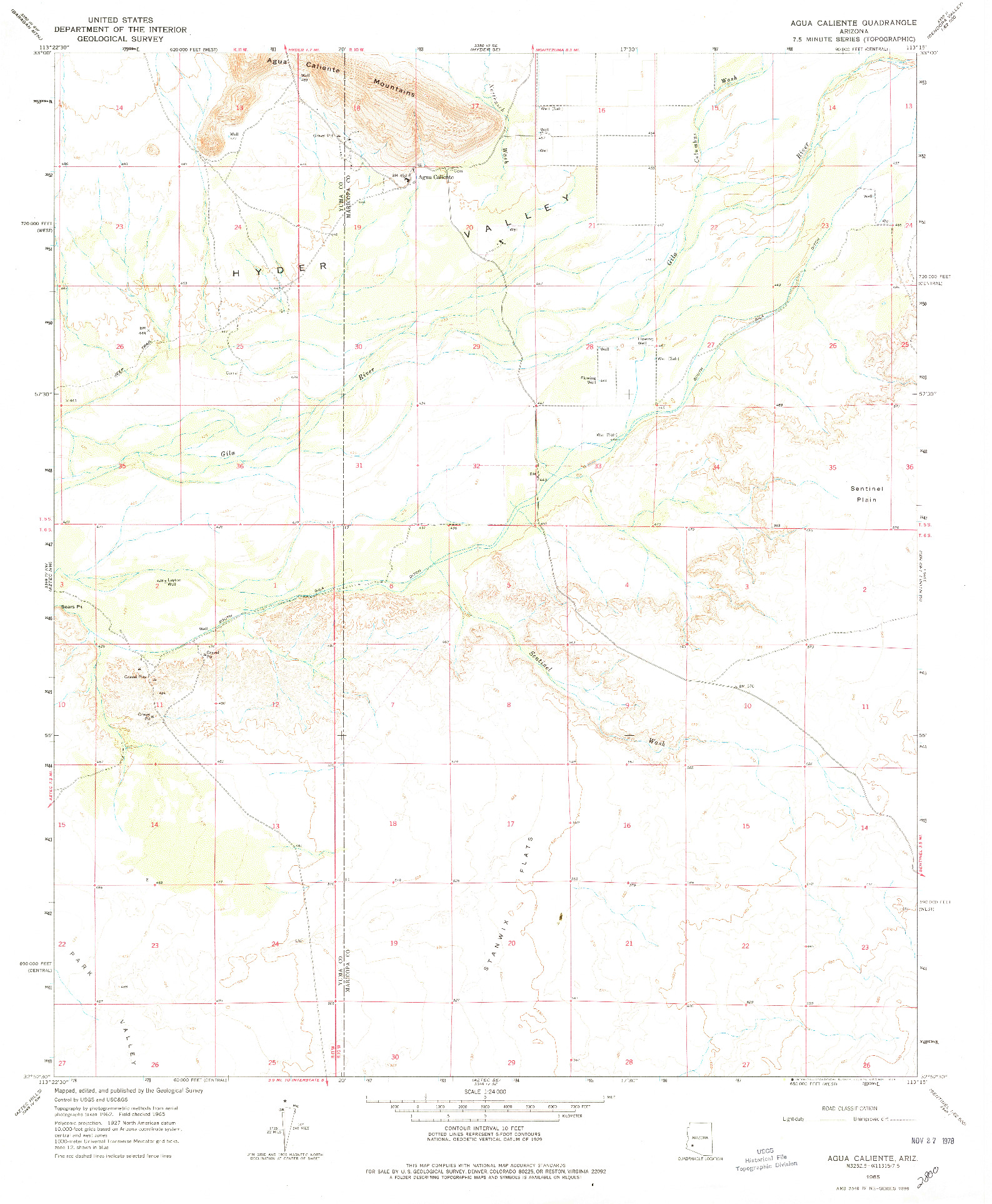 USGS 1:24000-SCALE QUADRANGLE FOR AGUA CALIENTE, AZ 1965