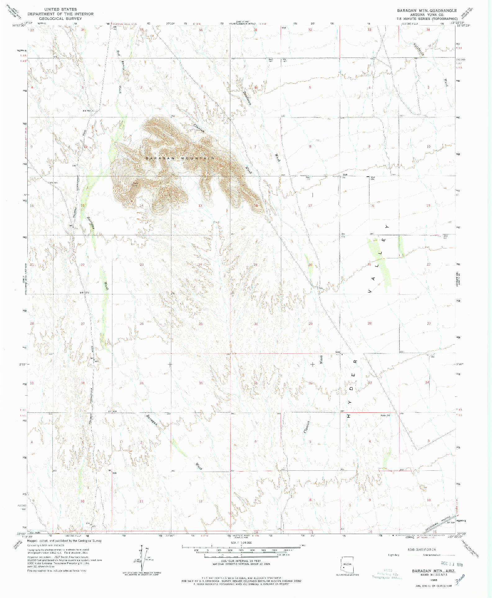 USGS 1:24000-SCALE QUADRANGLE FOR BARAGAN MTN, AZ 1965