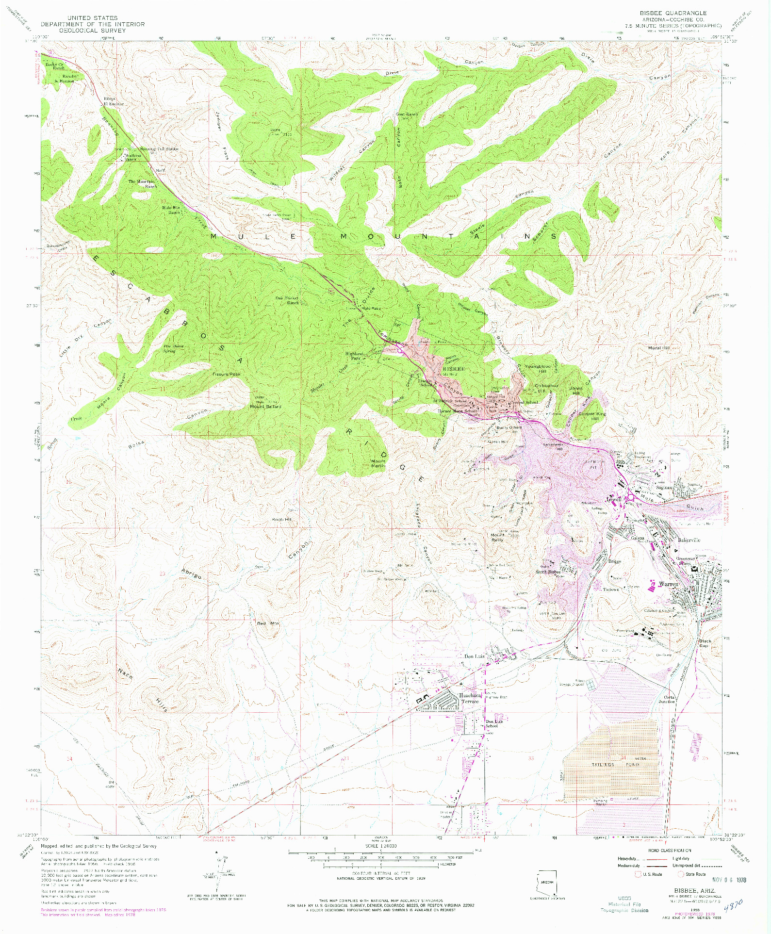 USGS 1:24000-SCALE QUADRANGLE FOR BISBEE, AZ 1958