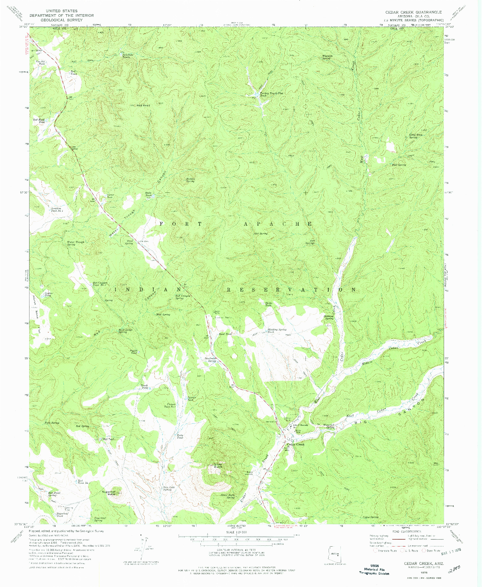 USGS 1:24000-SCALE QUADRANGLE FOR CEDAR CREEK, AZ 1978