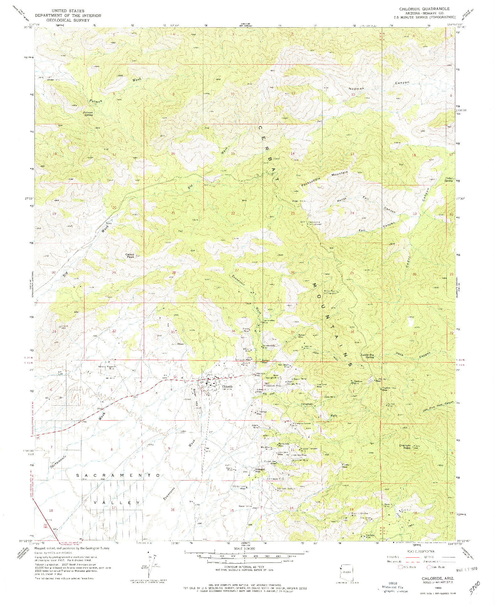 USGS 1:24000-SCALE QUADRANGLE FOR CHLORIDE, AZ 1968