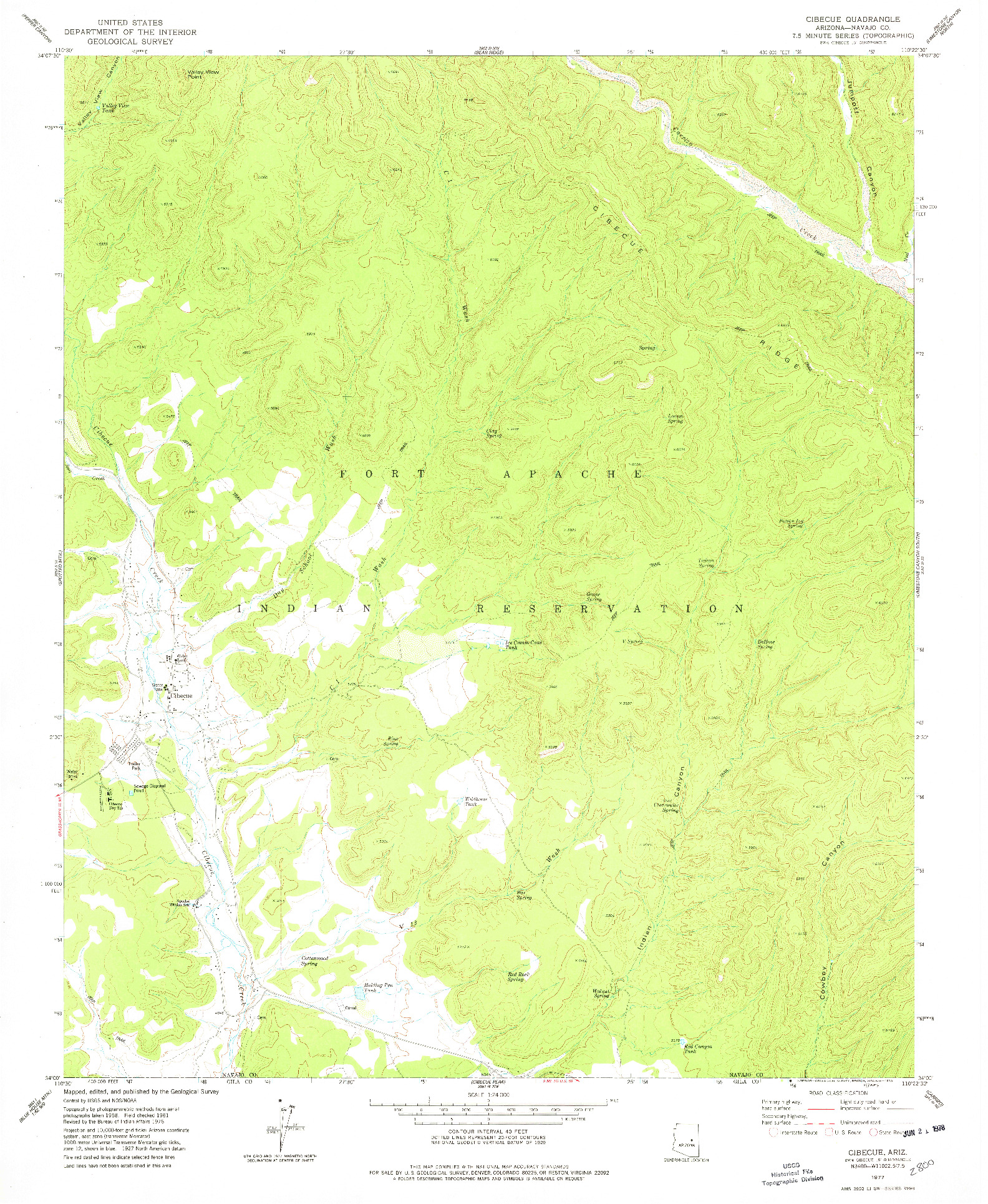 USGS 1:24000-SCALE QUADRANGLE FOR CIBECUE, AZ 1977