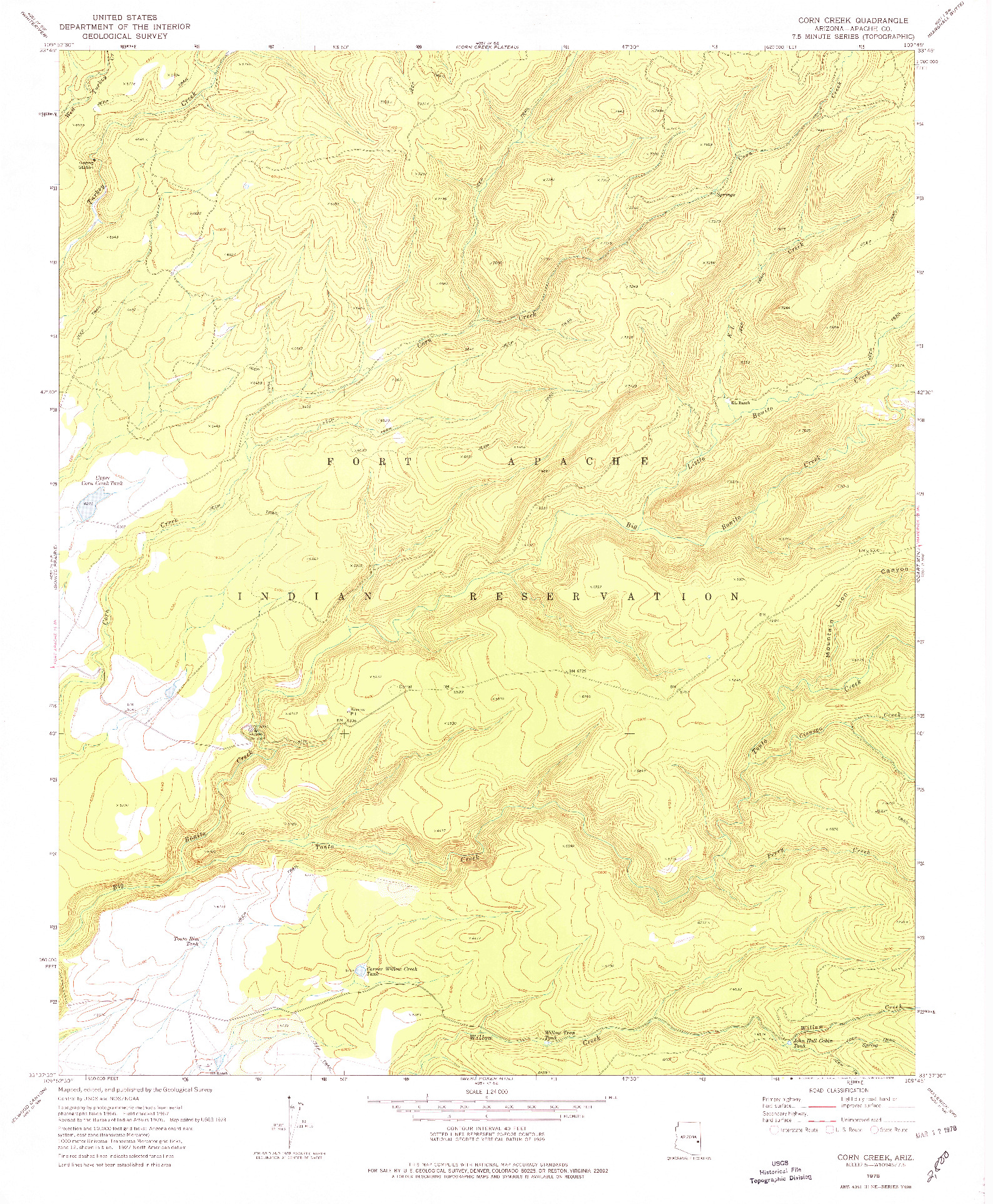 USGS 1:24000-SCALE QUADRANGLE FOR CORN CREEK, AZ 1978