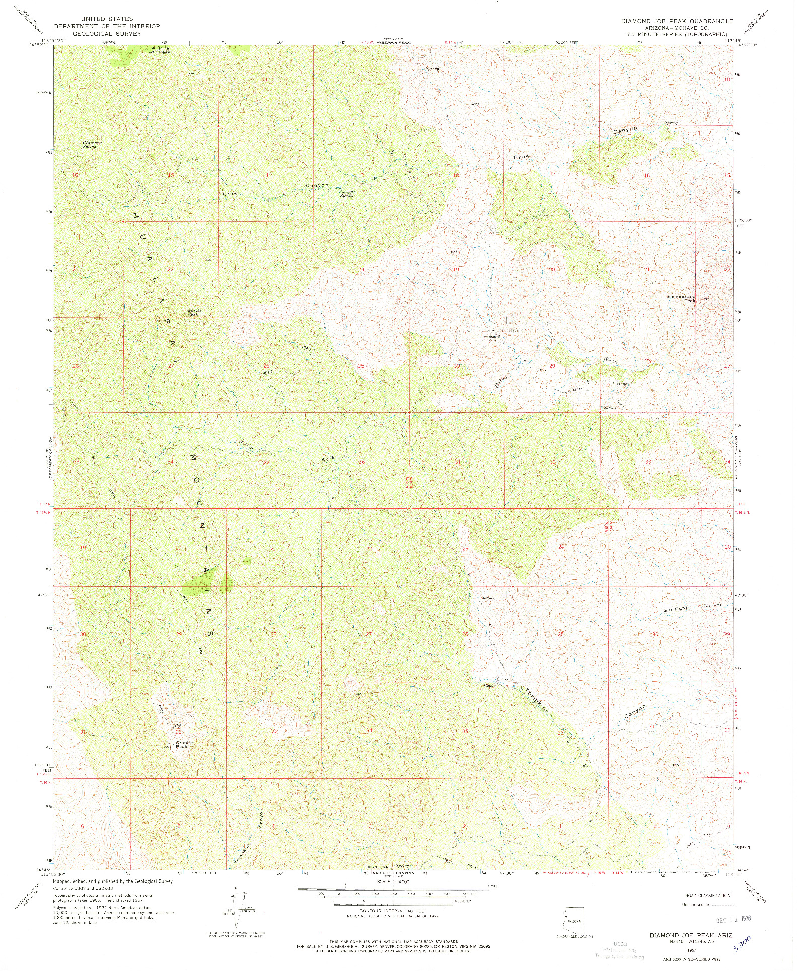 USGS 1:24000-SCALE QUADRANGLE FOR DIAMOND JOE PEAK, AZ 1967