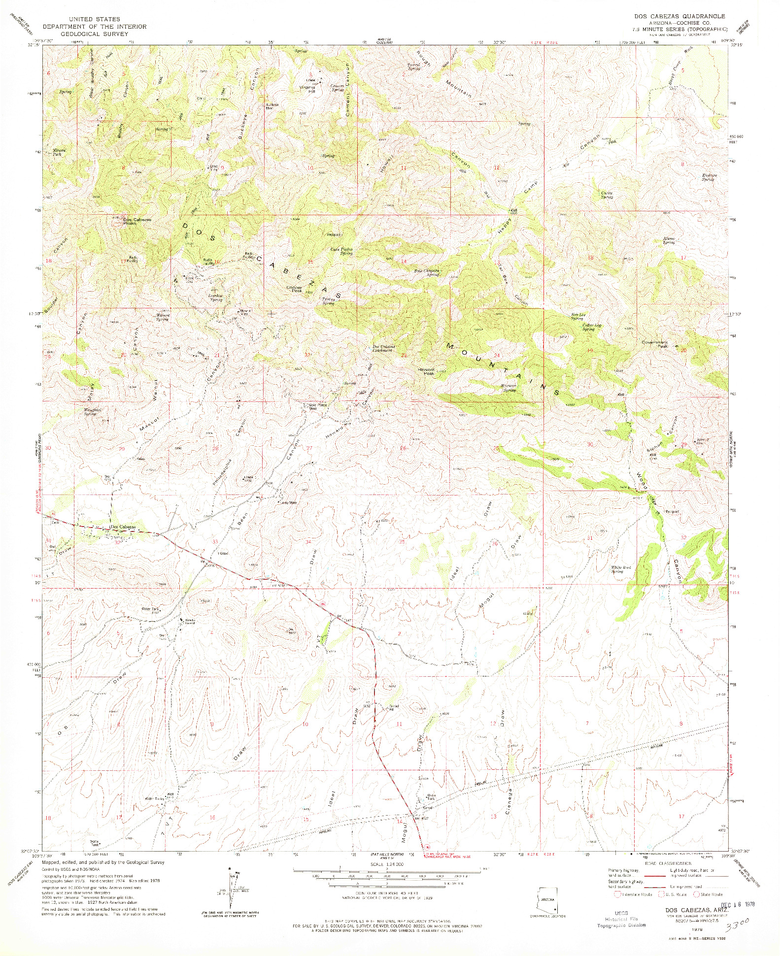 USGS 1:24000-SCALE QUADRANGLE FOR DOS CABEZAS, AZ 1978