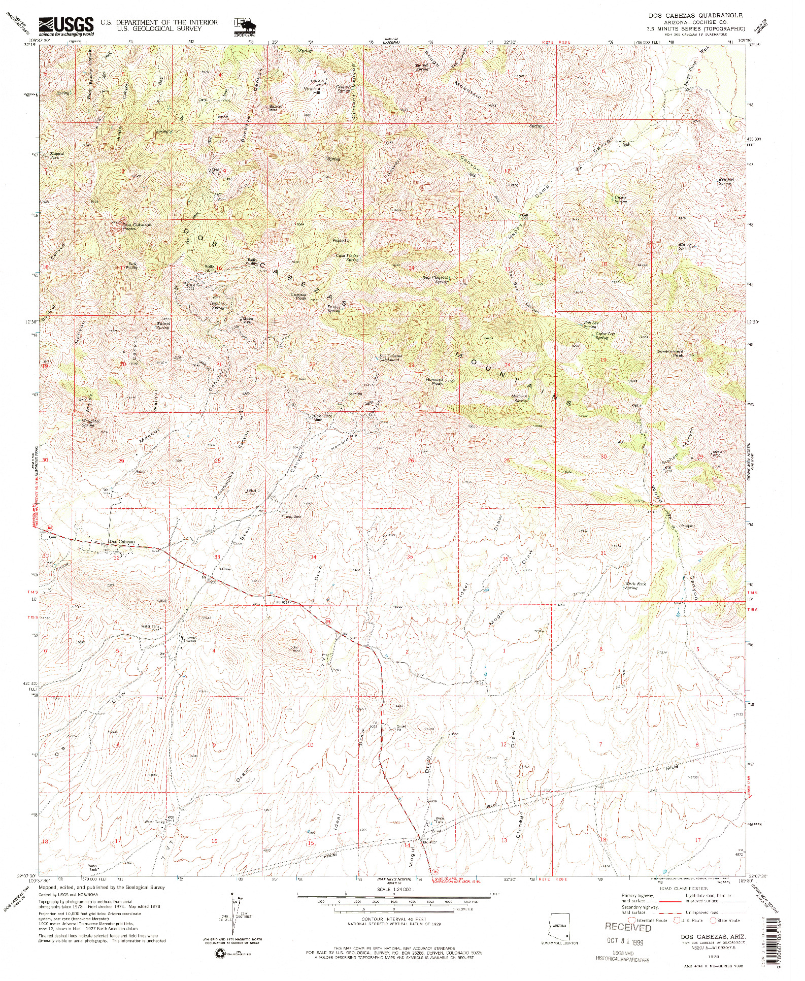USGS 1:24000-SCALE QUADRANGLE FOR DOS CABEZAS, AZ 1978