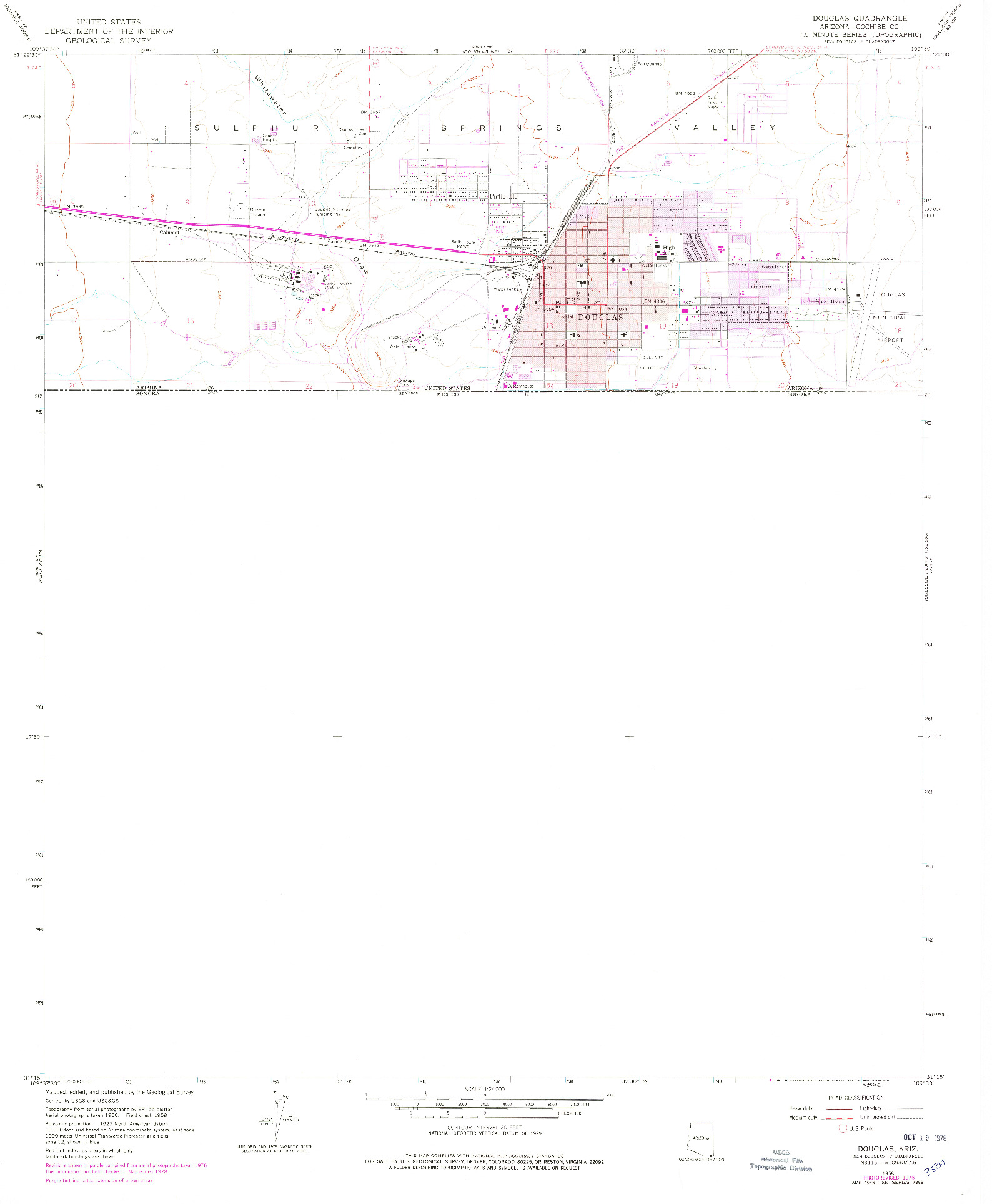 USGS 1:24000-SCALE QUADRANGLE FOR DOUGLAS, AZ 1958