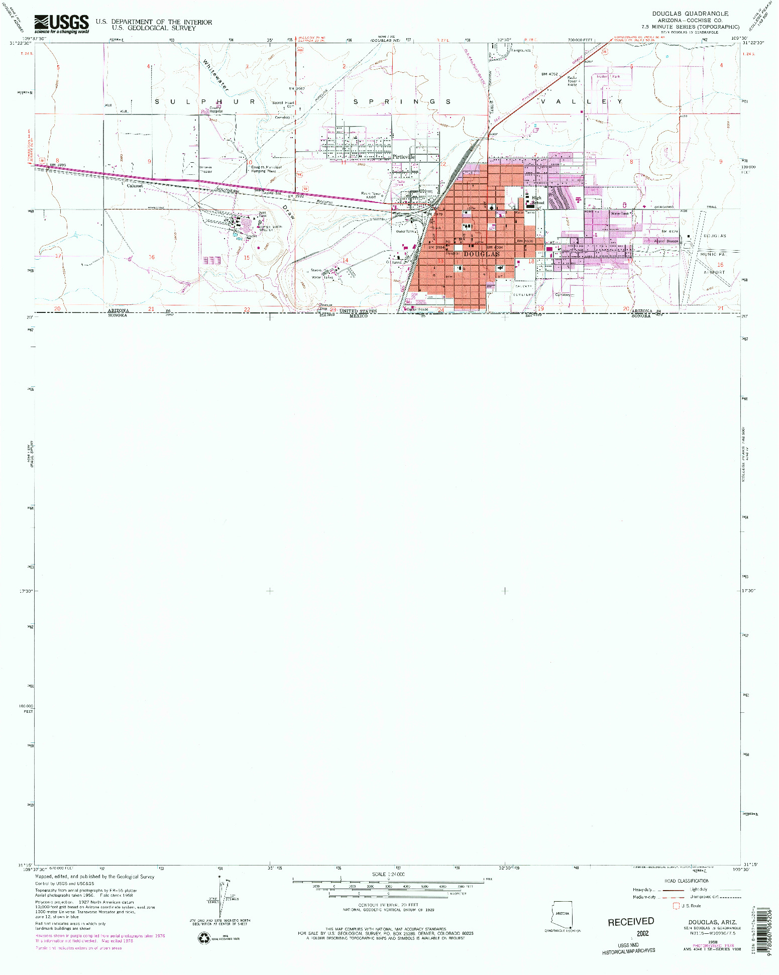 USGS 1:24000-SCALE QUADRANGLE FOR DOUGLAS, AZ 1958