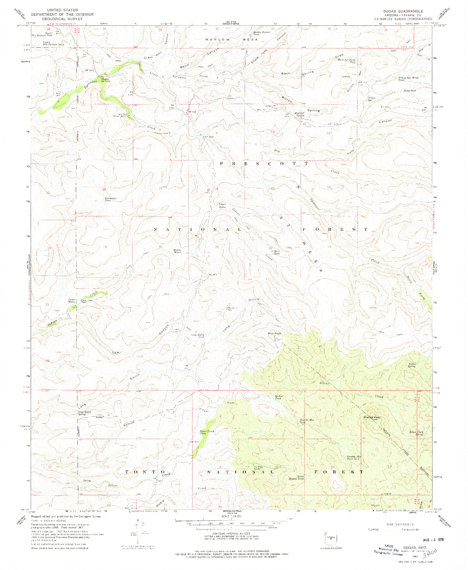 USGS 1:24000-SCALE QUADRANGLE FOR DUGAS, AZ 1967