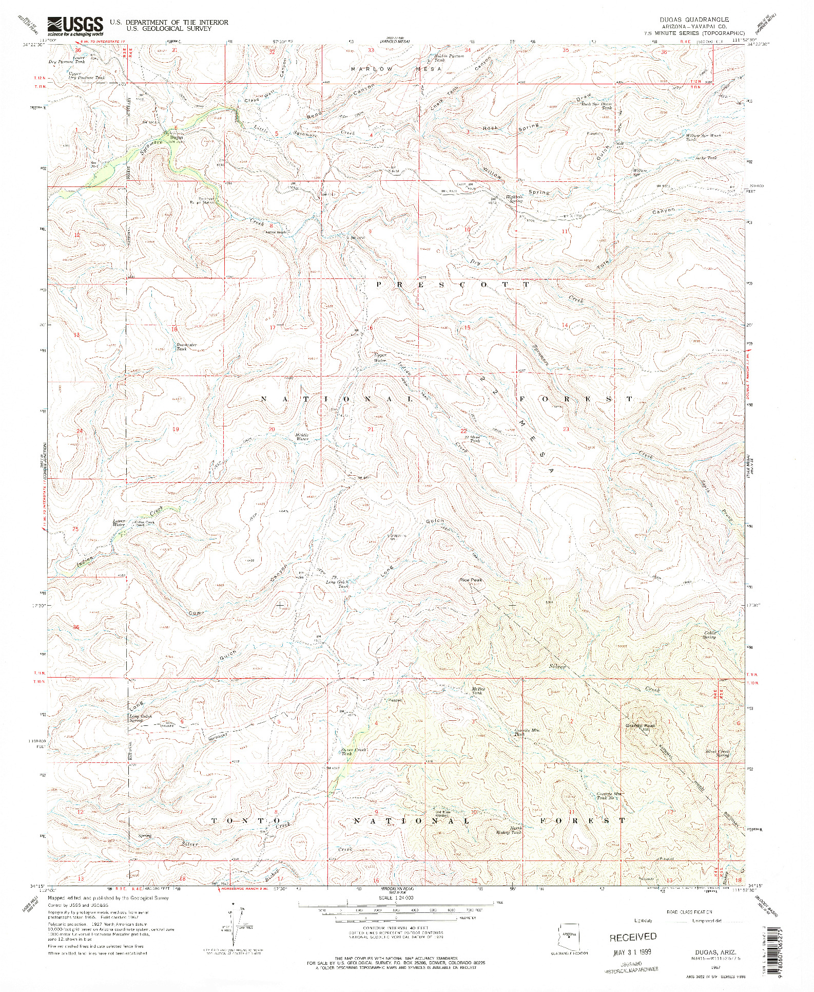 USGS 1:24000-SCALE QUADRANGLE FOR DUGAS, AZ 1967