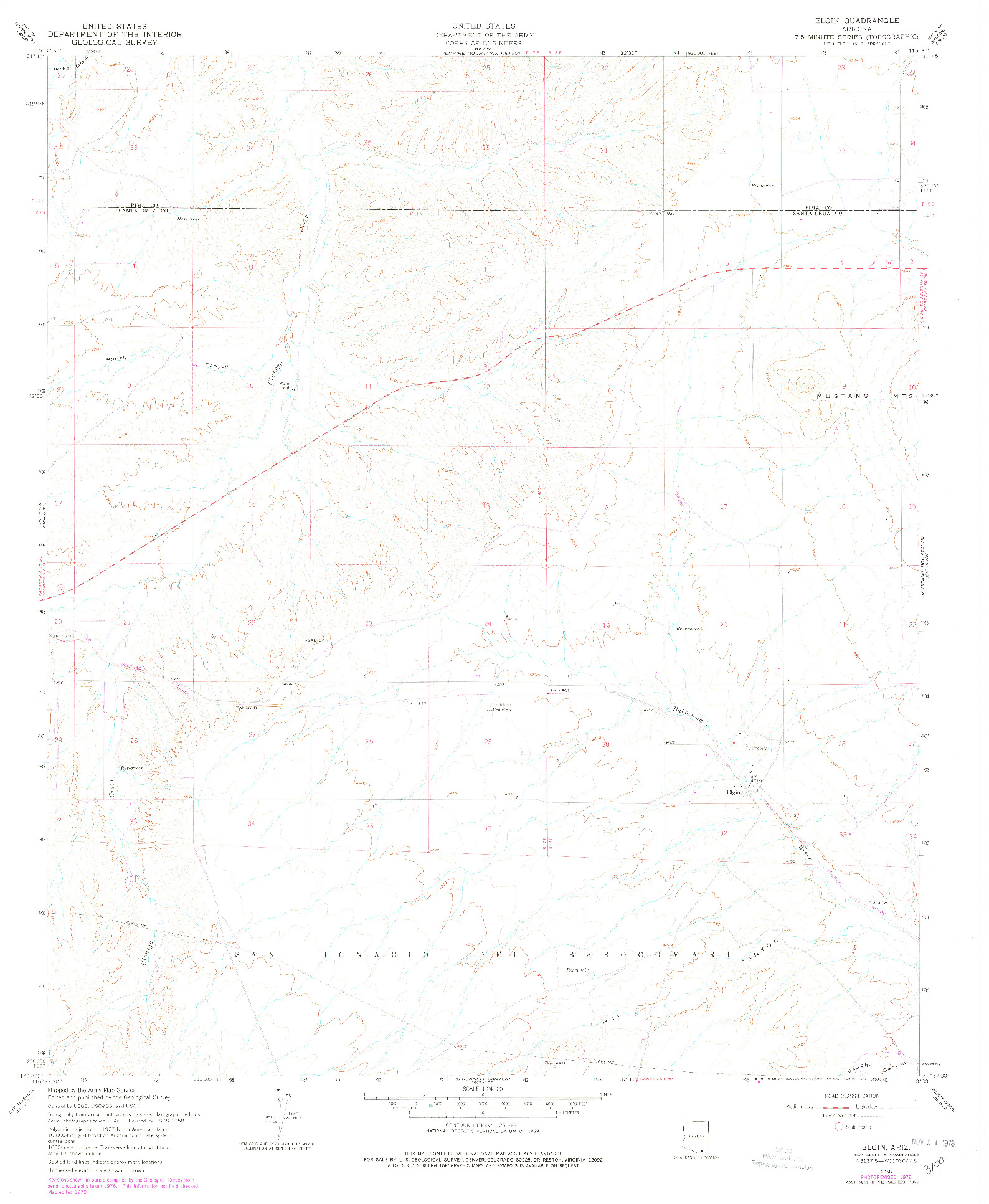 USGS 1:24000-SCALE QUADRANGLE FOR ELGIN, AZ 1958