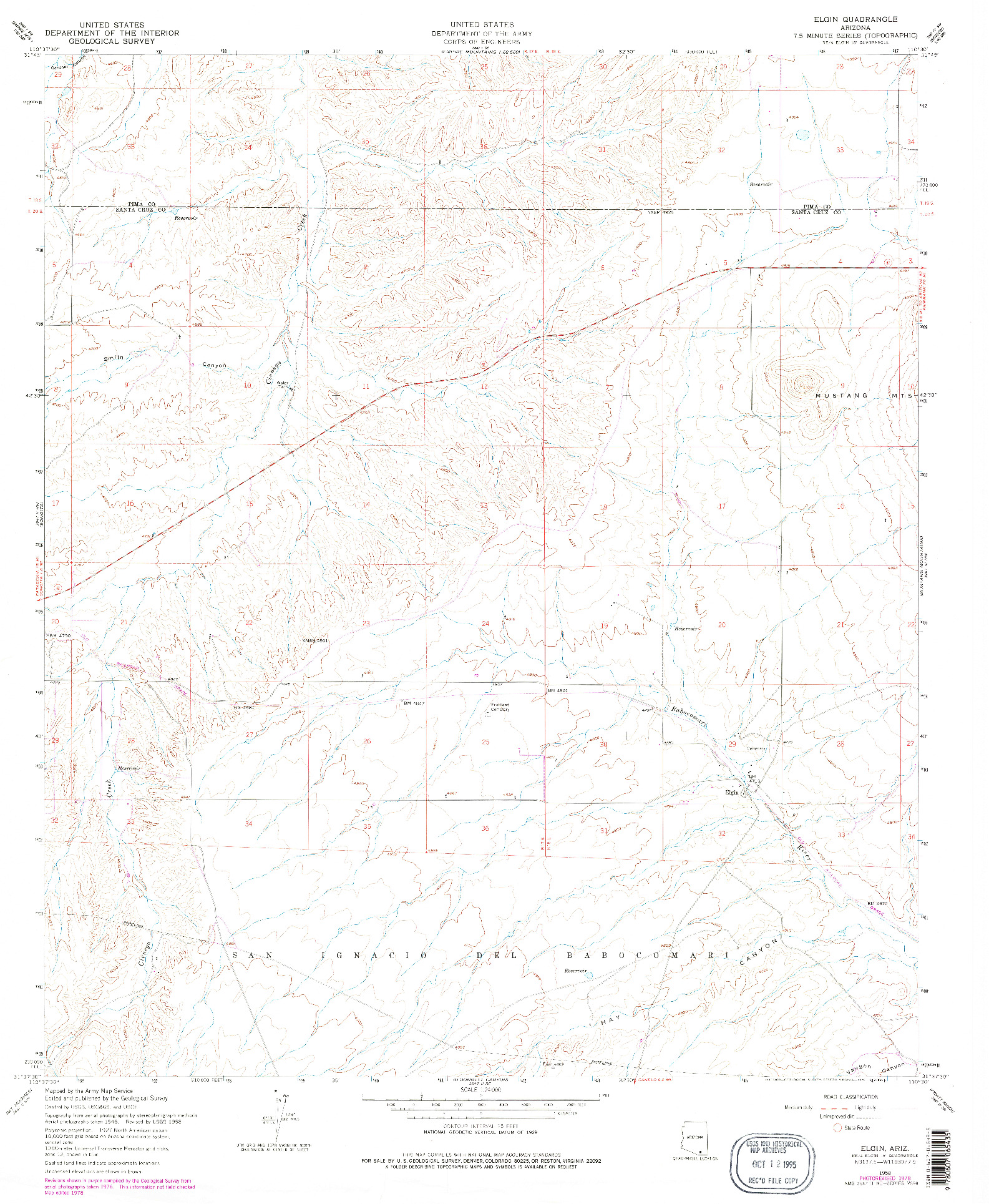 USGS 1:24000-SCALE QUADRANGLE FOR ELGIN, AZ 1958