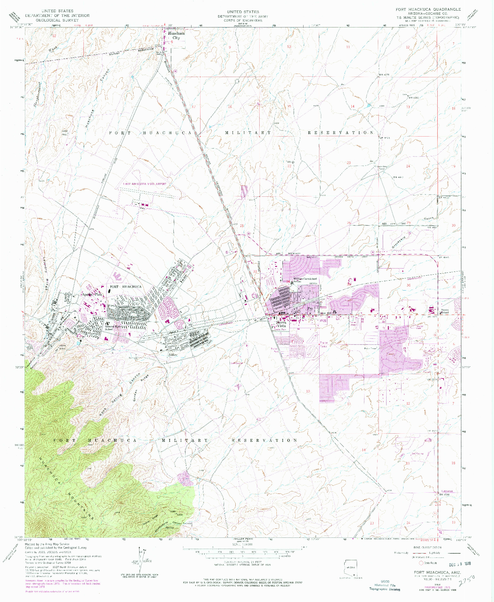 USGS 1:24000-SCALE QUADRANGLE FOR FORT HUACHUCA, AZ 1958