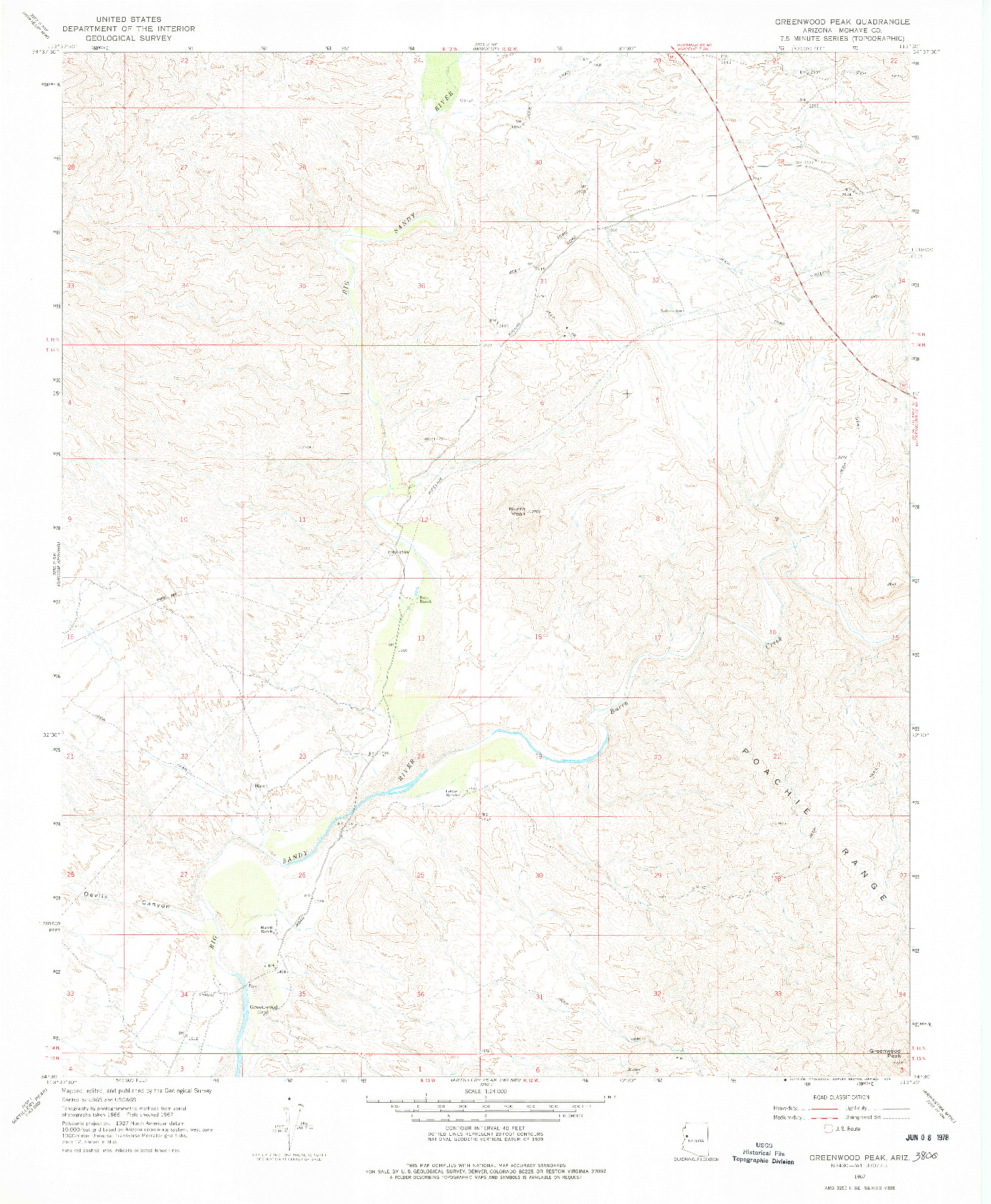 USGS 1:24000-SCALE QUADRANGLE FOR GREENWOOD PEAK, AZ 1967