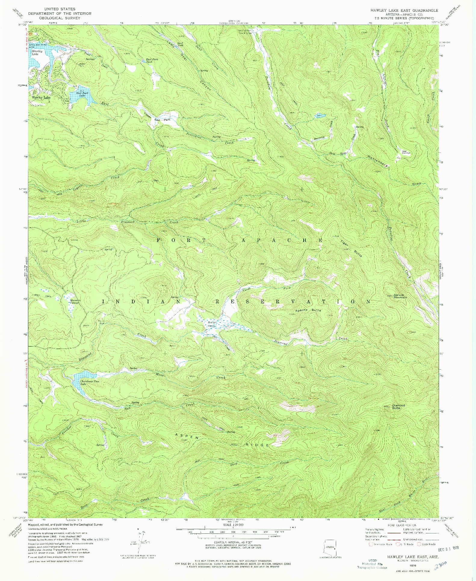 USGS 1:24000-SCALE QUADRANGLE FOR HAWLEY LAKE EAST, AZ 1978