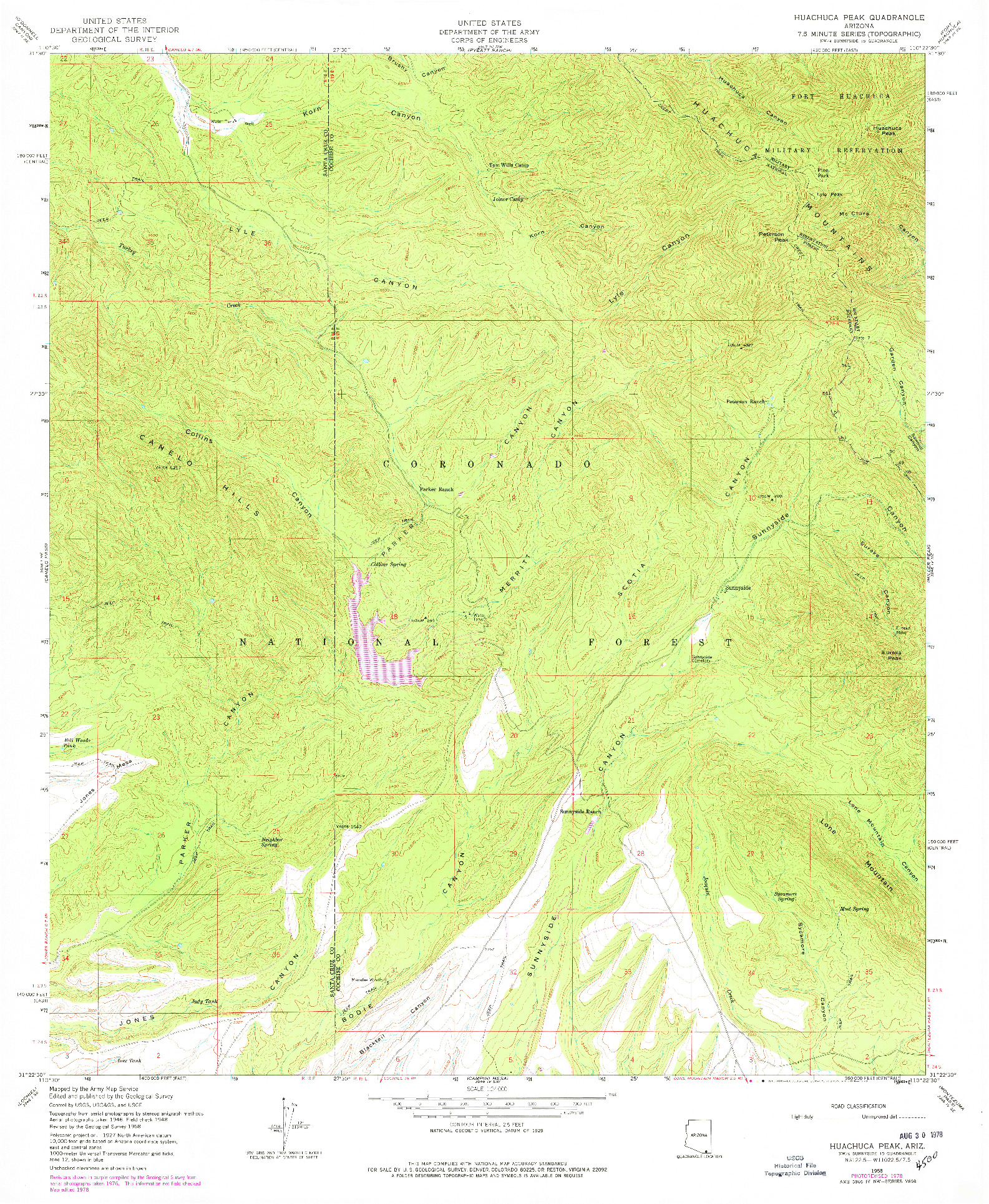 USGS 1:24000-SCALE QUADRANGLE FOR HUACHUCA PEAK, AZ 1958